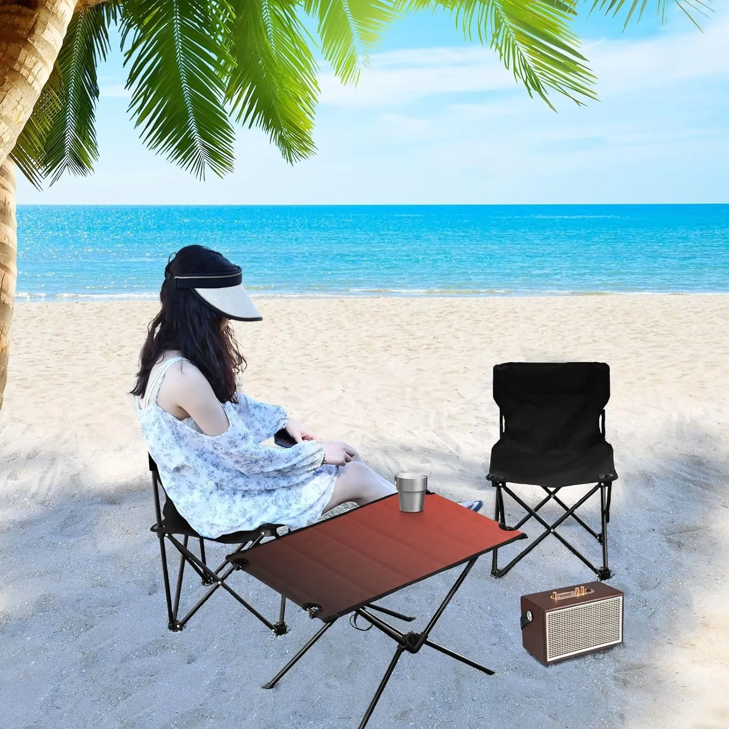 Emelivor Black Red Gradient Folding Camping Table Portable Beach Table with Carry Bag Small Foldable Table for Camping Outdoor Picnic Travel Cooking