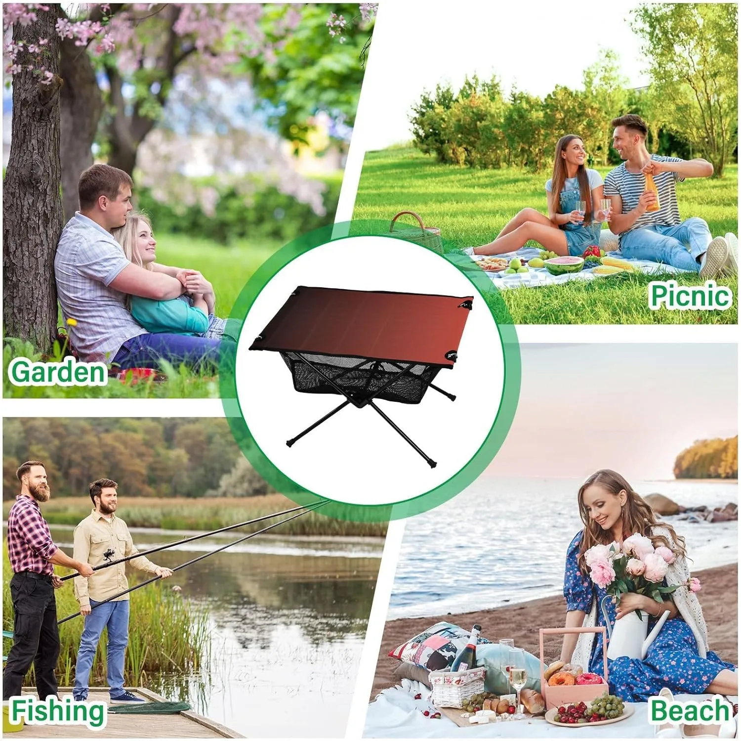 Emelivor Black Red Gradient Folding Camping Table Portable Beach Table with Carry Bag Small Foldable Table for Camping Outdoor Picnic Travel Cooking