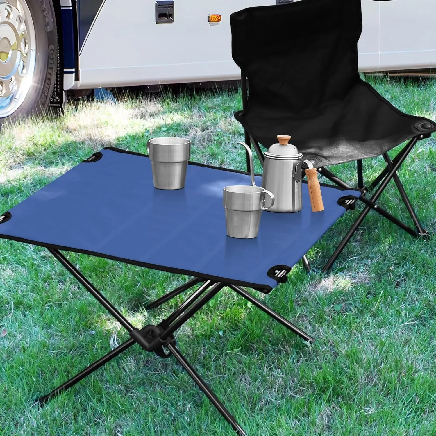 Emelivor Blue Folding Camping Table Portable Beach Table with Carry Bag Small Collapsible Table for Camping Picnic BBQ Backpacking Beach