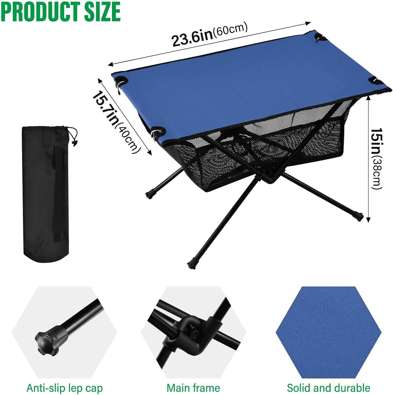 Emelivor Blue Folding Camping Table Portable Beach Table with Carry Bag Small Collapsible Table for Camping Picnic BBQ Backpacking Beach