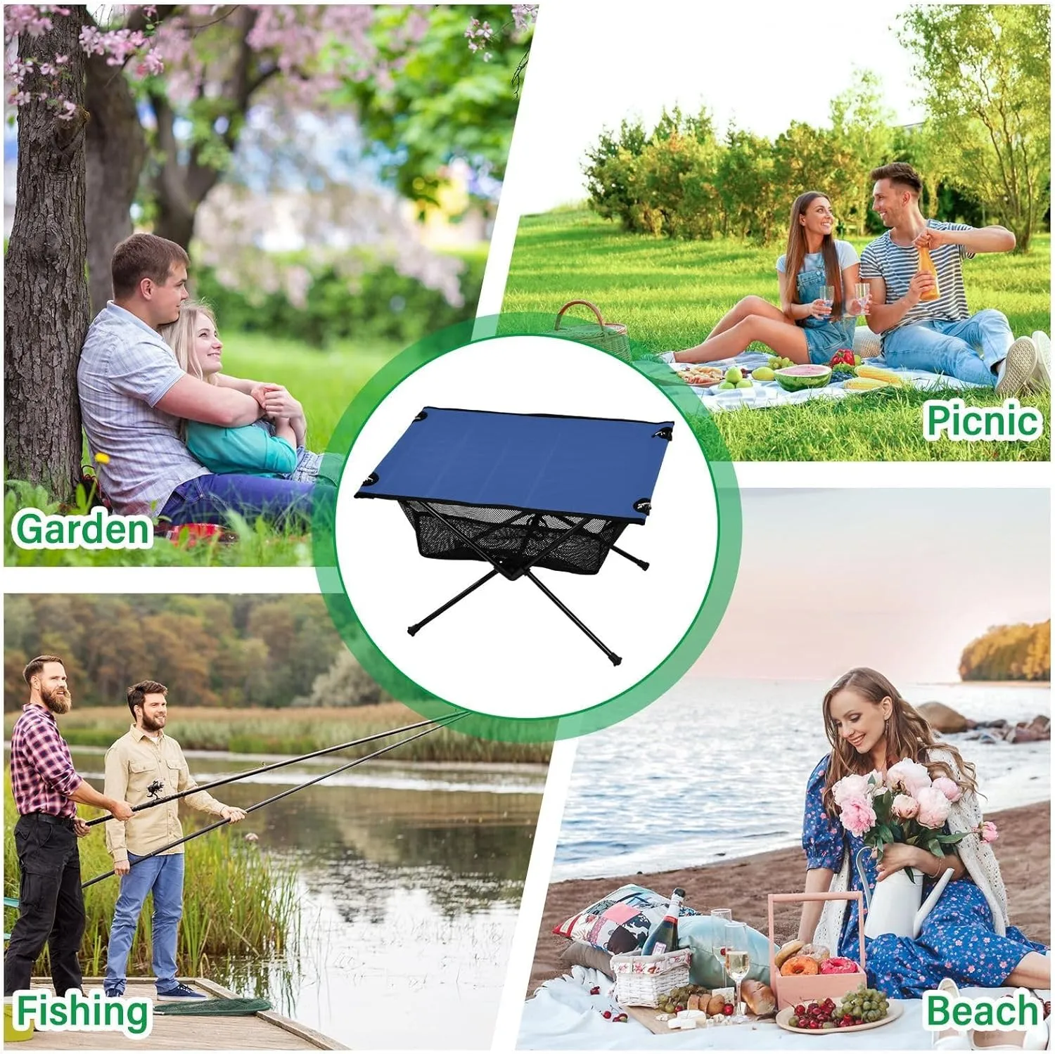 Emelivor Blue Folding Camping Table Portable Beach Table with Carry Bag Small Collapsible Table for Camping Picnic BBQ Backpacking Beach