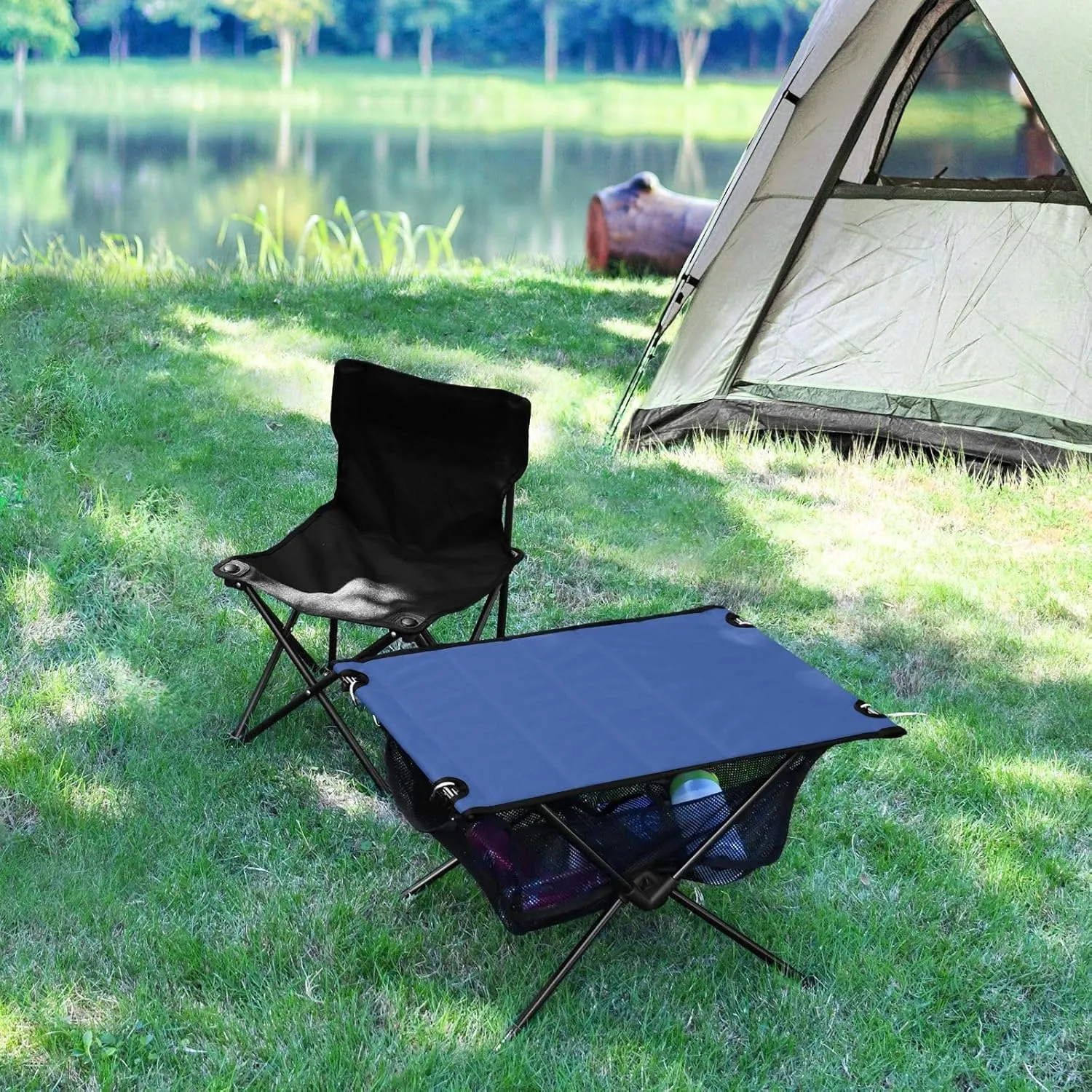 Emelivor Blue Folding Camping Table Portable Beach Table with Carry Bag Small Collapsible Table for Camping Picnic BBQ Backpacking Beach