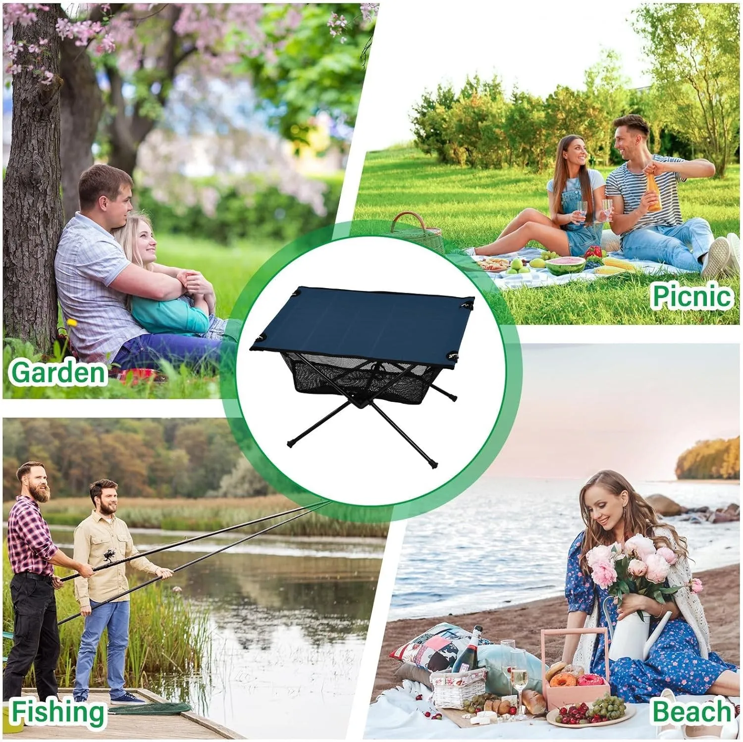 Emelivor Blue Folding Camping Table Portable Beach Table with Carry Bag Small Foldable Table for Camping Fishing Picnic Garden Outdoor