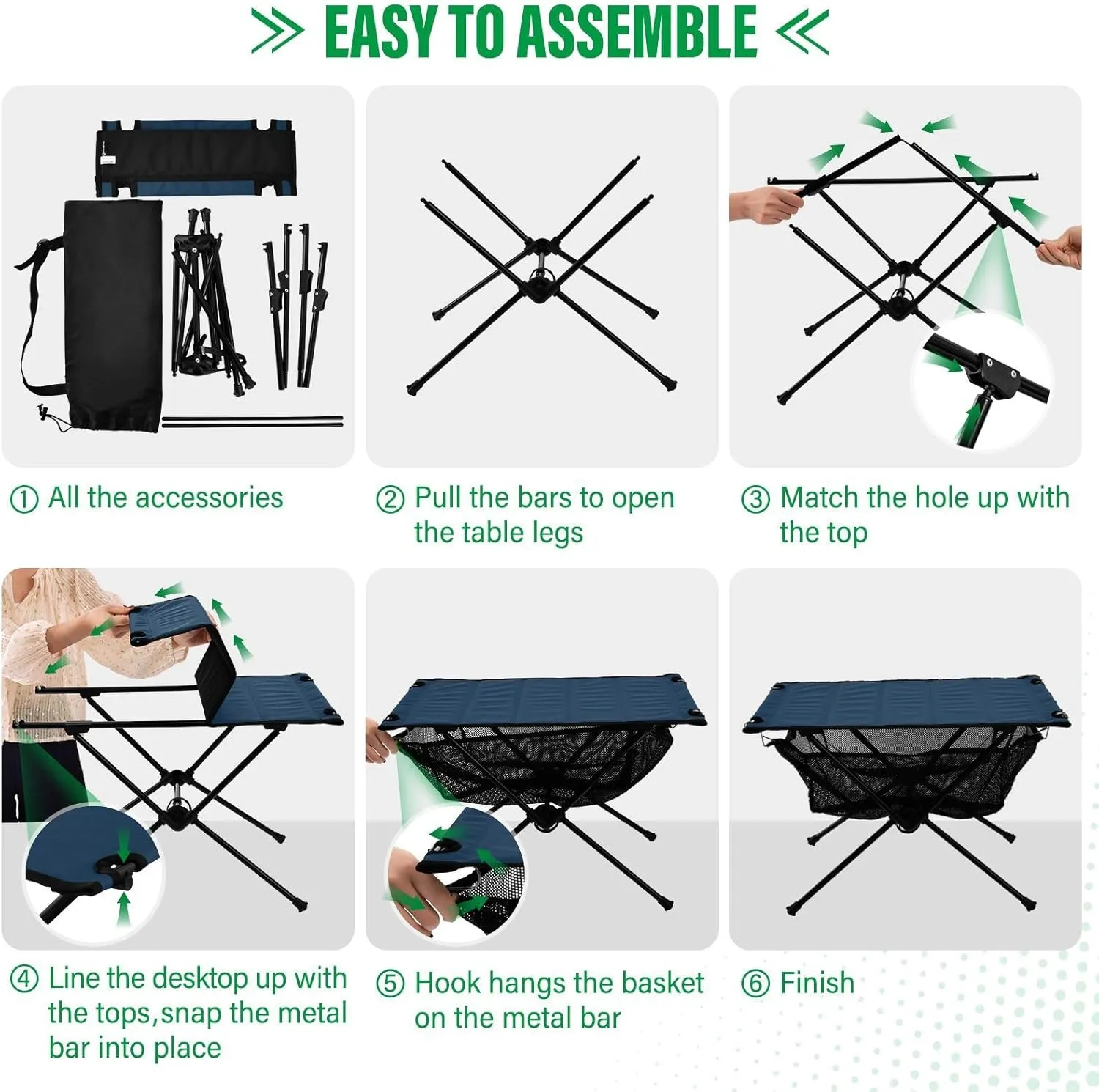 Emelivor Blue Folding Camping Table Portable Beach Table with Carry Bag Small Foldable Table for Camping Fishing Picnic Garden Outdoor