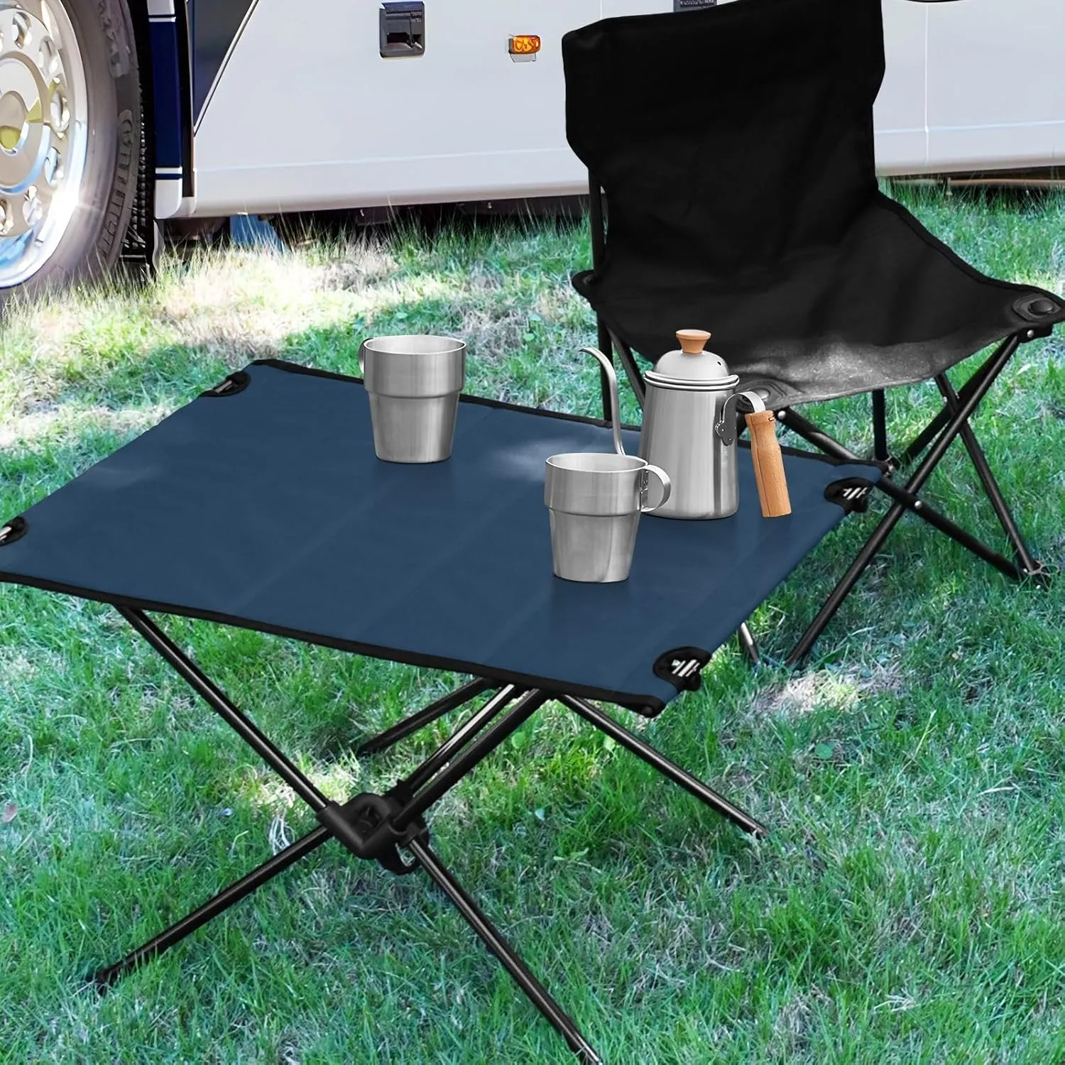Emelivor Blue Folding Camping Table Portable Beach Table with Carry Bag Small Foldable Table for Camping Fishing Picnic Garden Outdoor