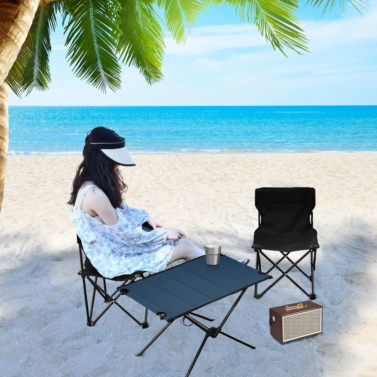 Emelivor Blue Folding Camping Table Portable Beach Table with Carry Bag Small Foldable Table for Camping Fishing Picnic Garden Outdoor