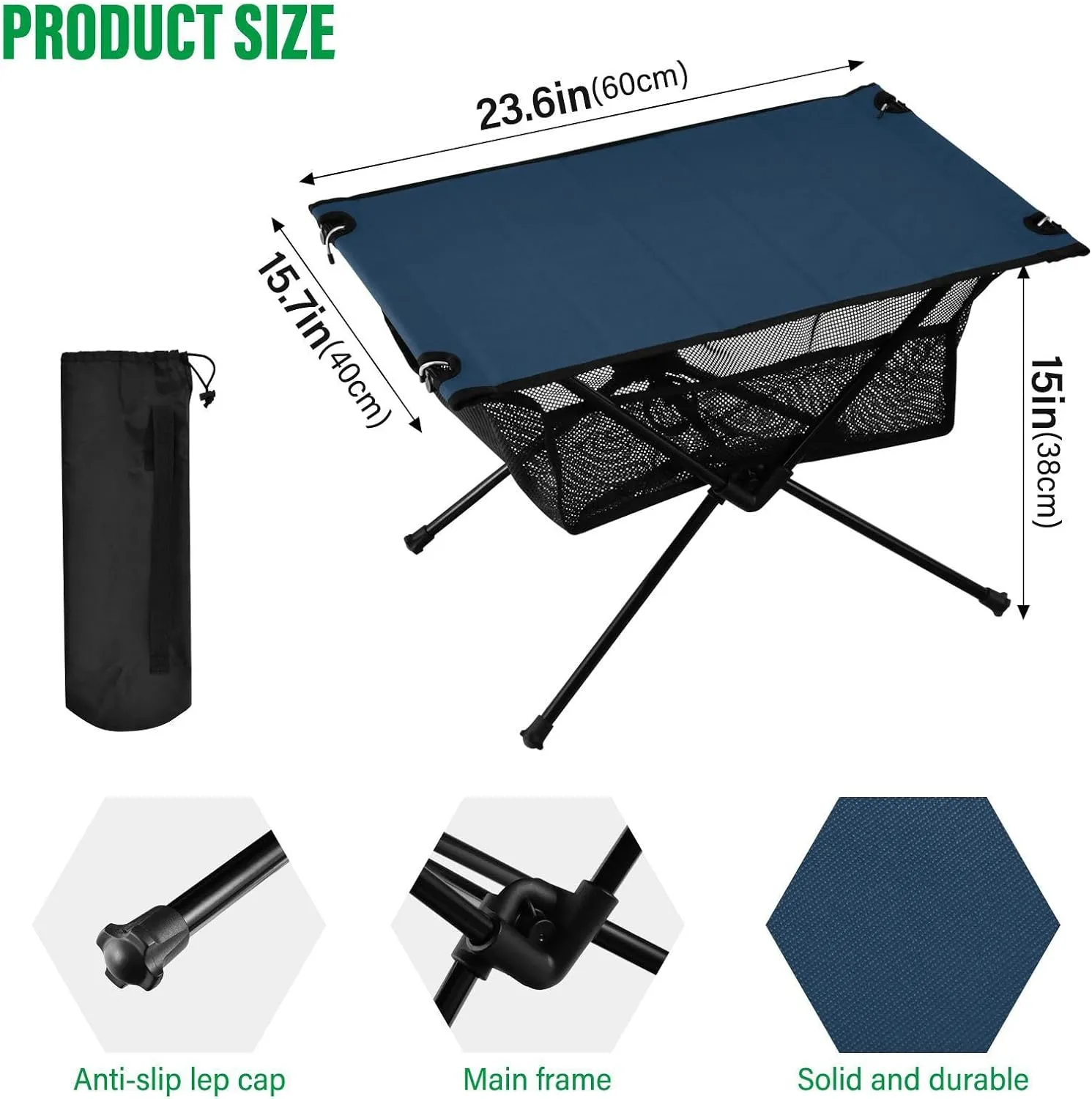 Emelivor Blue Folding Camping Table Portable Beach Table with Carry Bag Small Foldable Table for Camping Fishing Picnic Garden Outdoor