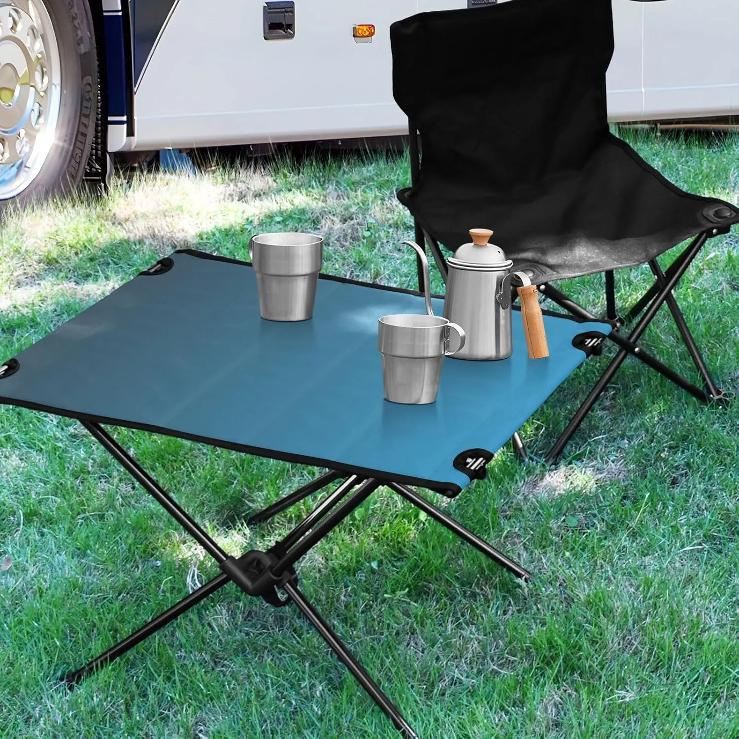 Emelivor Blue Gradient Folding Camping Table Portable Beach Table with Carry Bag Small Foldable Table for Camping BBQ Hiking Outdoor Travel