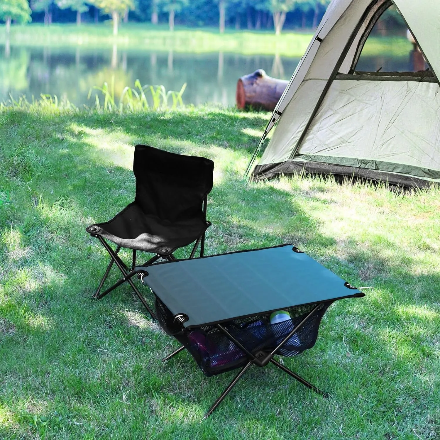 Emelivor Blue Gradient Folding Camping Table Portable Beach Table with Carry Bag Small Foldable Table for Camping BBQ Hiking Outdoor Travel