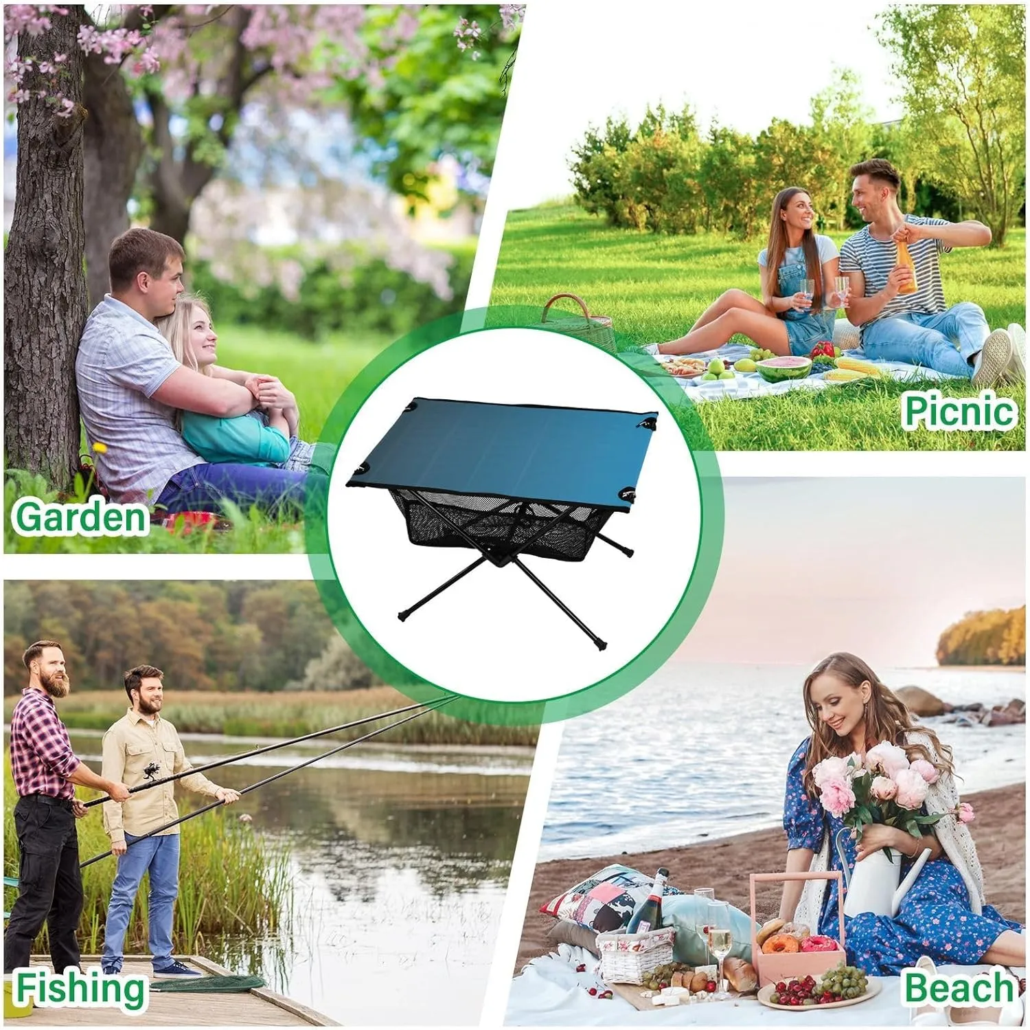 Emelivor Blue Gradient Folding Camping Table Portable Beach Table with Carry Bag Small Foldable Table for Camping BBQ Hiking Outdoor Travel