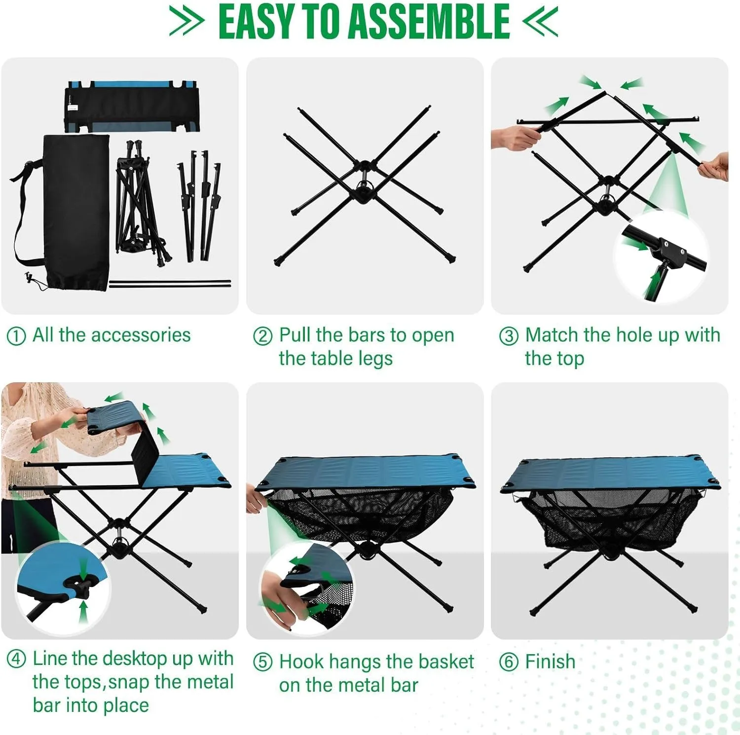 Emelivor Blue Gradient Folding Camping Table Portable Beach Table with Carry Bag Small Foldable Table for Camping BBQ Hiking Outdoor Travel