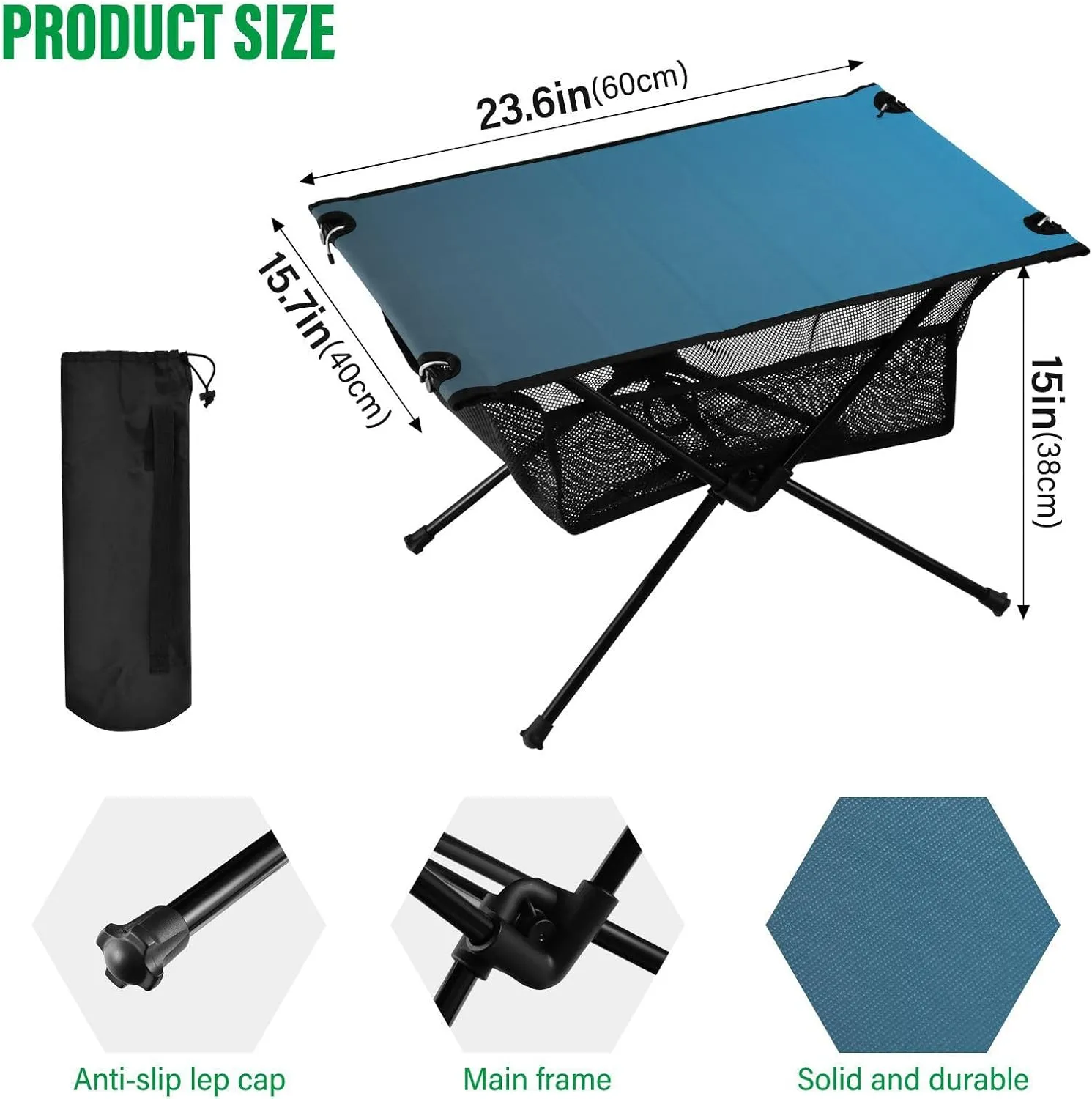 Emelivor Blue Gradient Folding Camping Table Portable Beach Table with Carry Bag Small Foldable Table for Camping BBQ Hiking Outdoor Travel