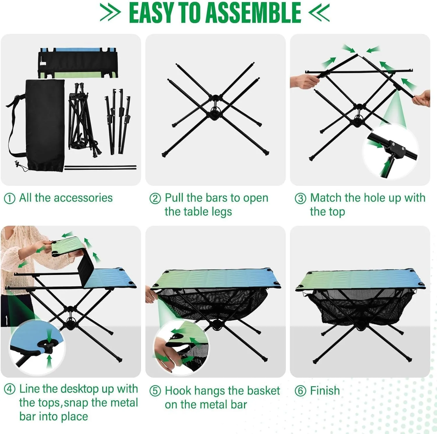 Emelivor Blue Gradient Folding Camping Table Portable Beach Table with Carry Bag Small Picnic Table for Outdoor Hiking Camping Picnic Travel
