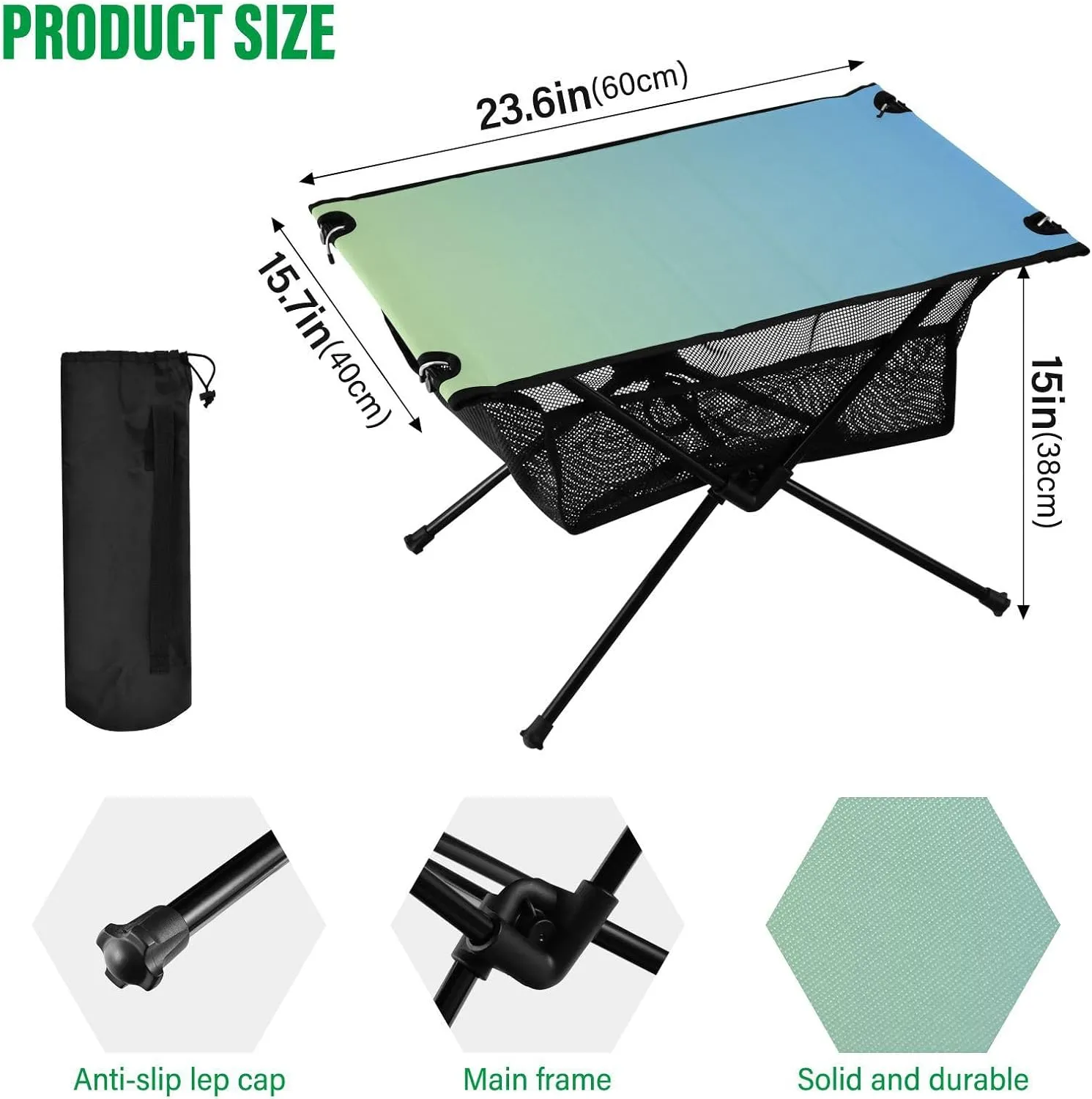 Emelivor Blue Gradient Folding Camping Table Portable Beach Table with Carry Bag Small Picnic Table for Outdoor Hiking Camping Picnic Travel