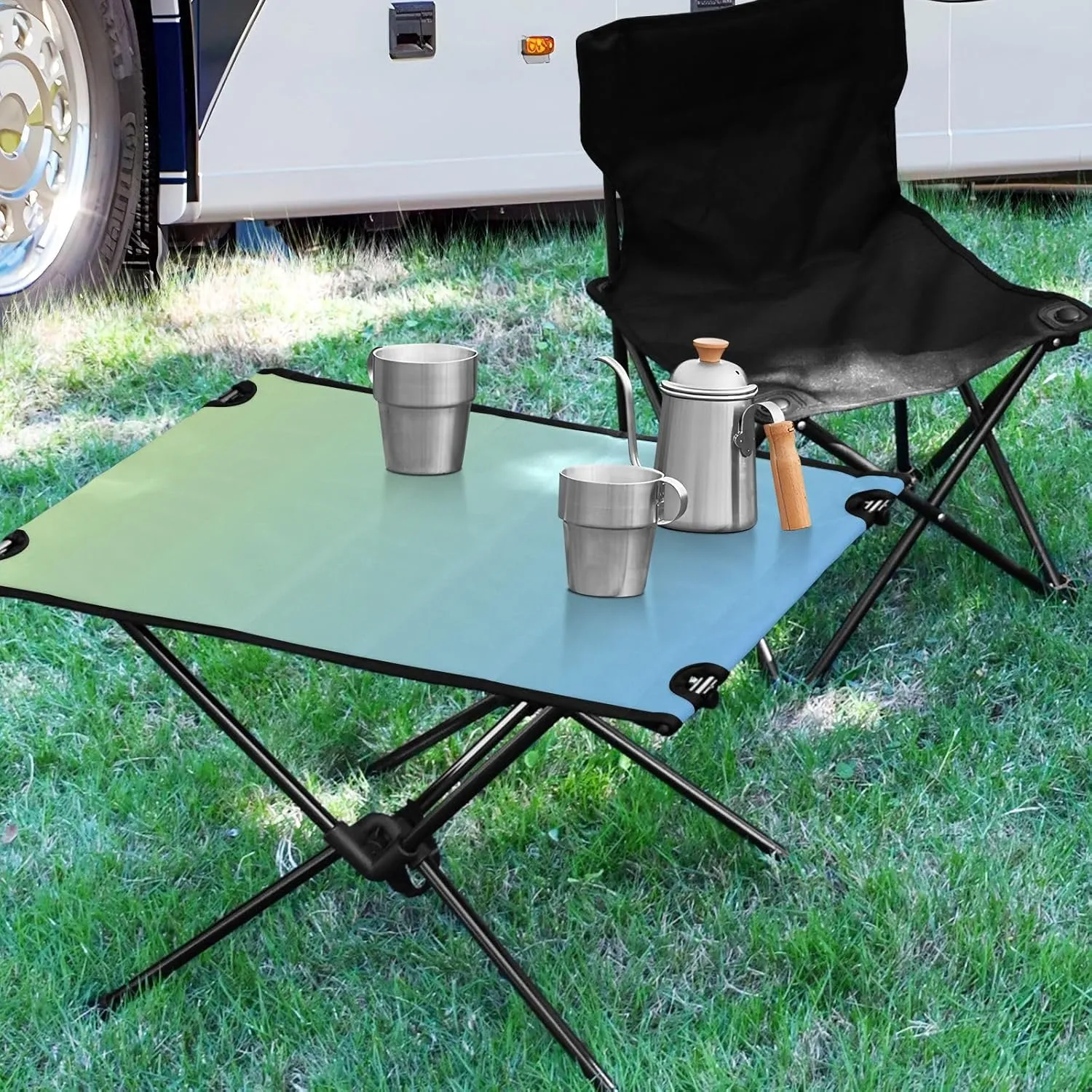 Emelivor Blue Gradient Folding Camping Table Portable Beach Table with Carry Bag Small Picnic Table for Outdoor Hiking Camping Picnic Travel