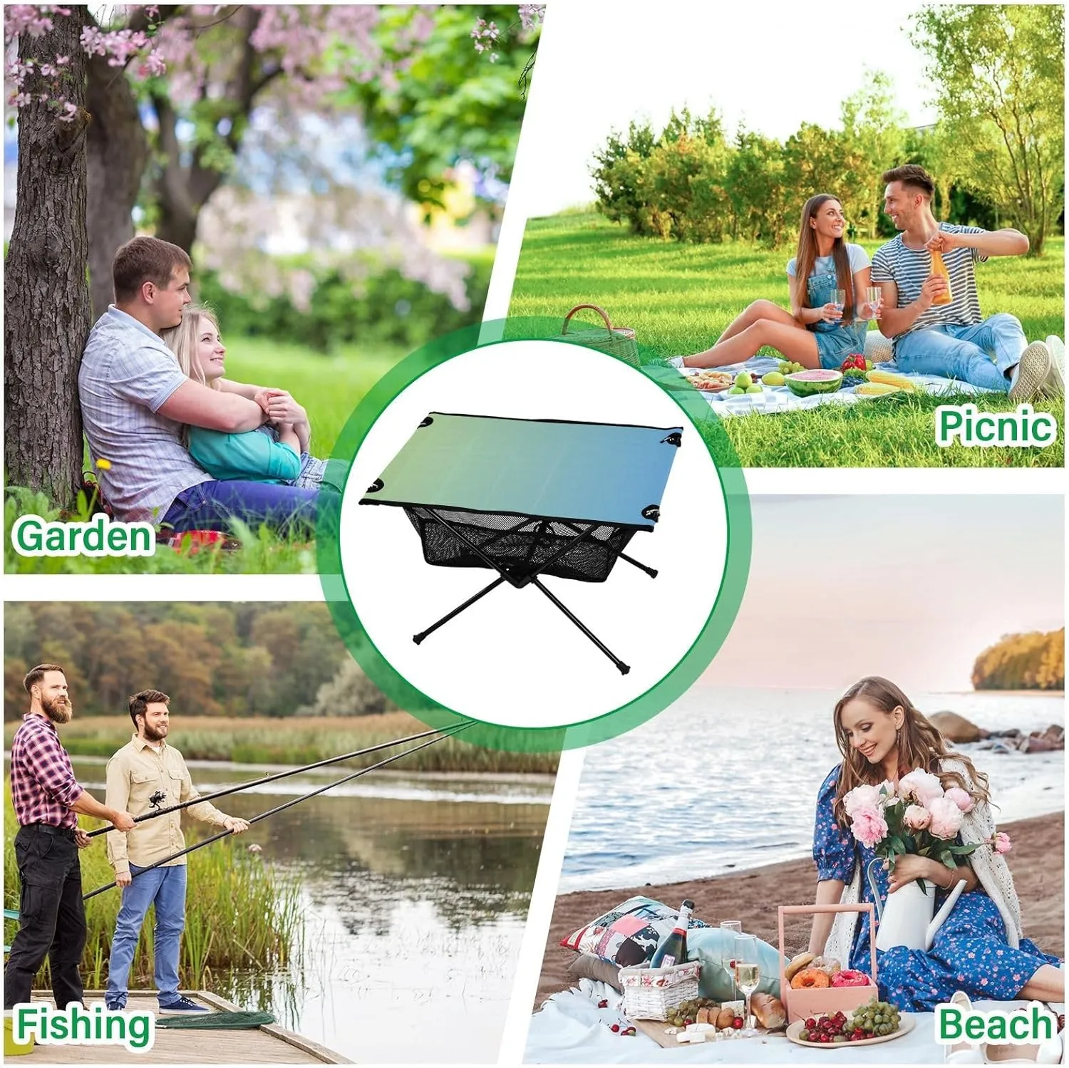 Emelivor Blue Gradient Folding Camping Table Portable Beach Table with Carry Bag Small Picnic Table for Outdoor Hiking Camping Picnic Travel