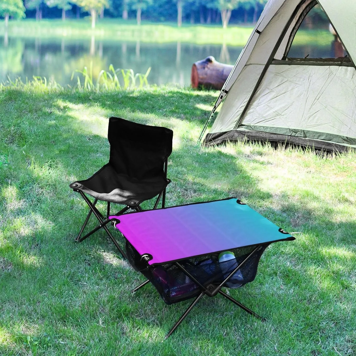 Emelivor Blue Purple Gradient Folding Camping Table Portable Beach Table with Carry Bag Small Picnic Table for Outdoor Hiking Camping Picnic Travel