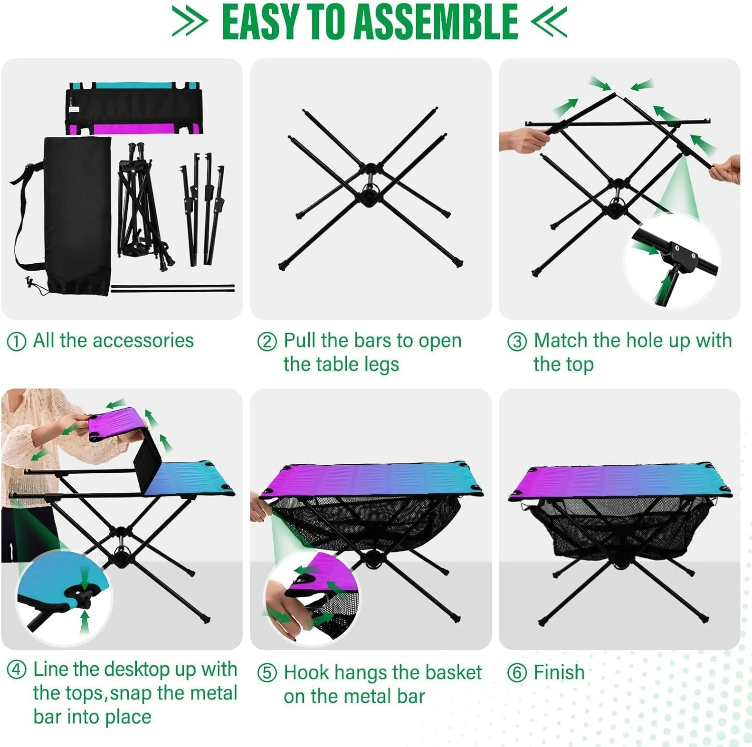 Emelivor Blue Purple Gradient Folding Camping Table Portable Beach Table with Carry Bag Small Picnic Table for Outdoor Hiking Camping Picnic Travel