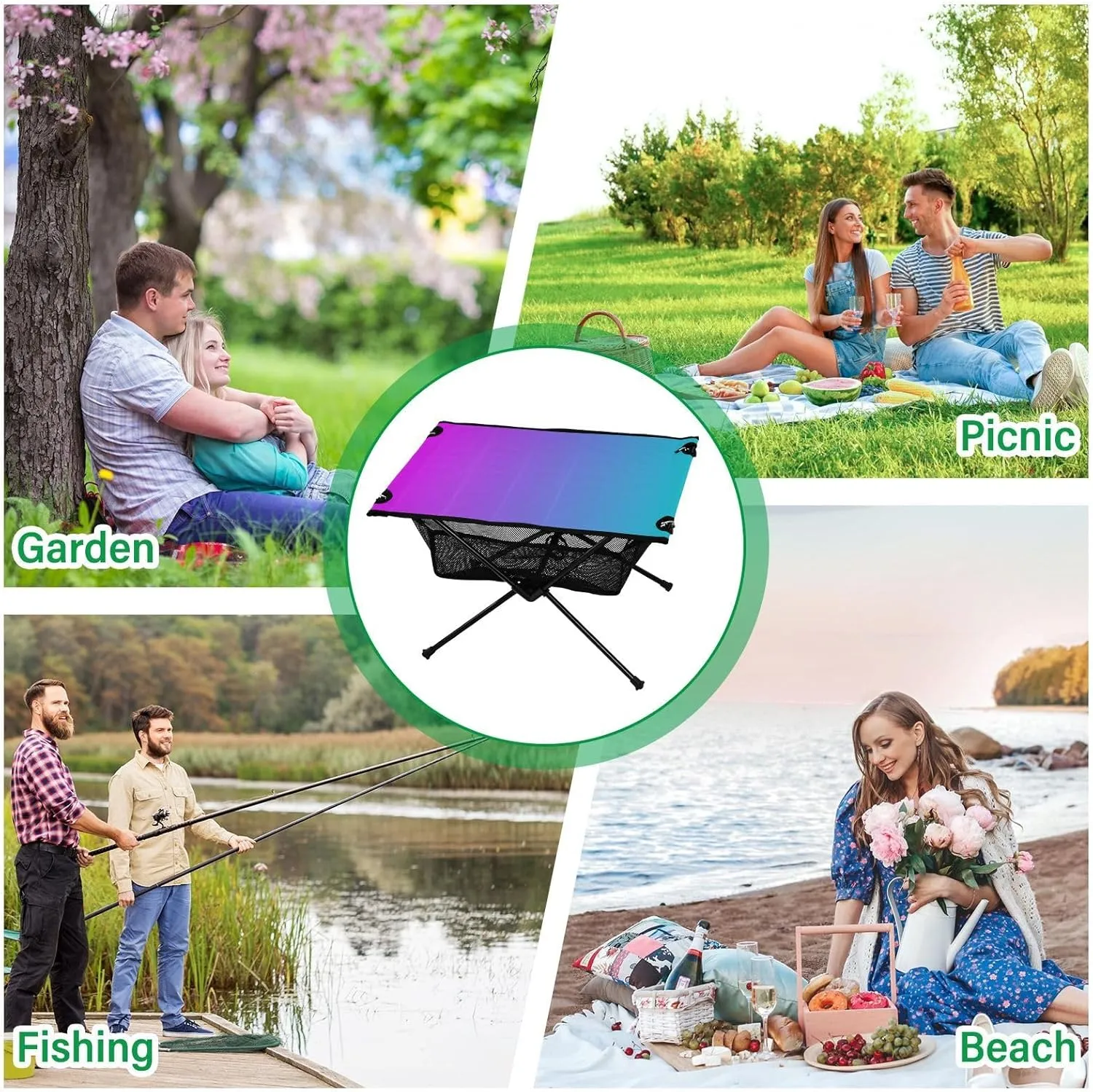 Emelivor Blue Purple Gradient Folding Camping Table Portable Beach Table with Carry Bag Small Picnic Table for Outdoor Hiking Camping Picnic Travel