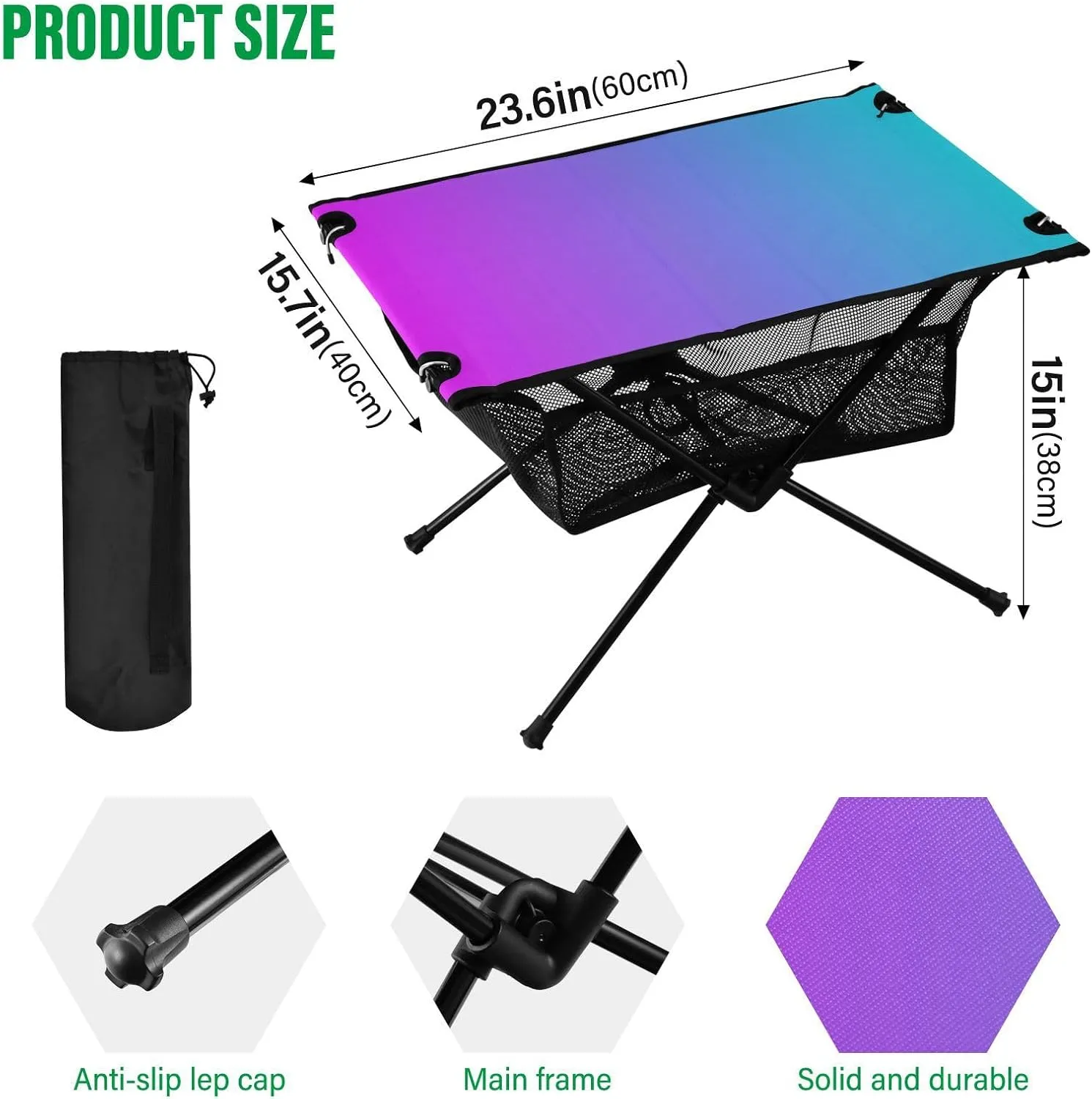 Emelivor Blue Purple Gradient Folding Camping Table Portable Beach Table with Carry Bag Small Picnic Table for Outdoor Hiking Camping Picnic Travel