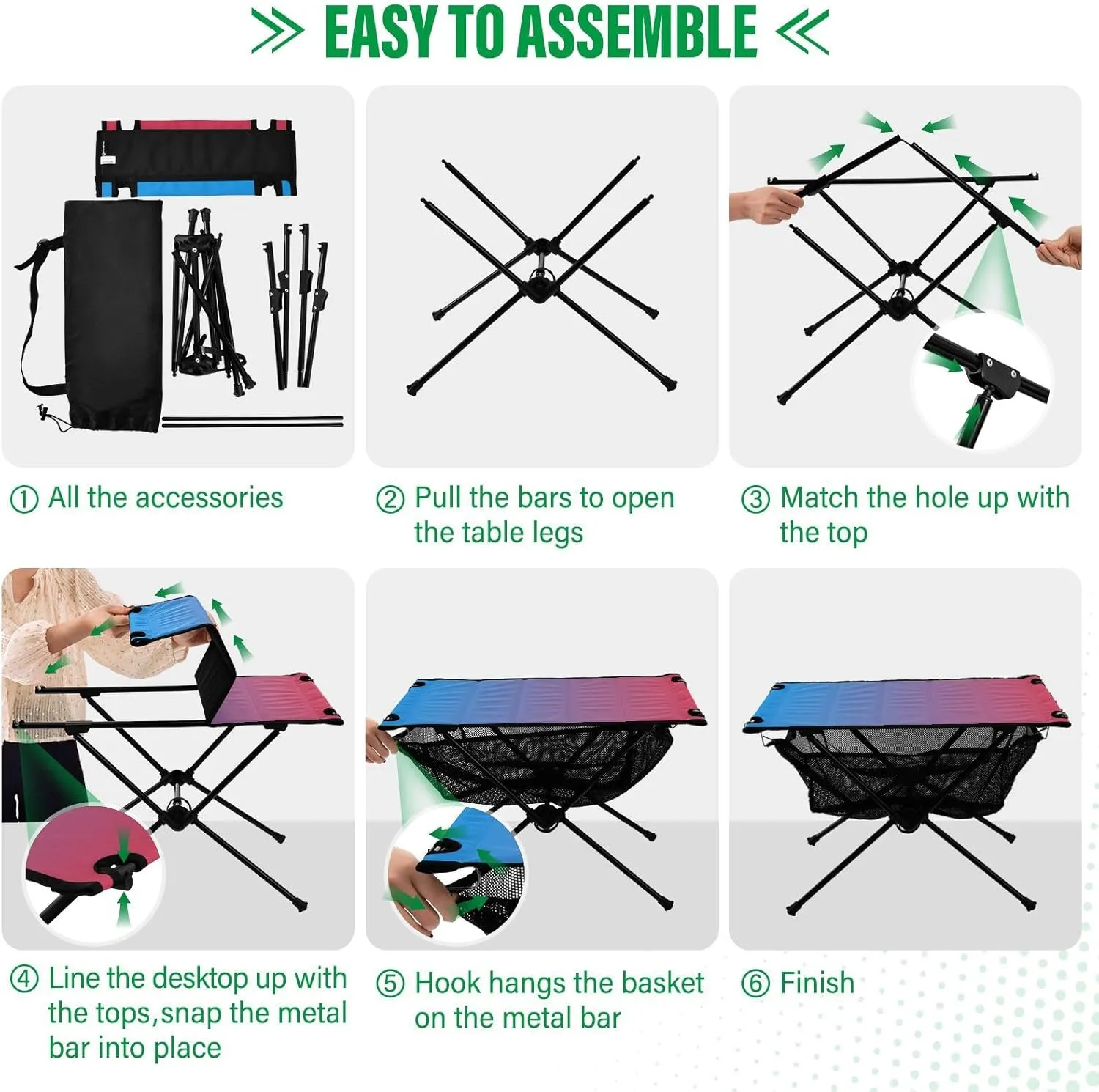Emelivor Blue Red Gradient Folding Camping Table Portable Beach Table with Carry Bag Small Camp Table for Camping Picnic Cooking Travel Outdoor