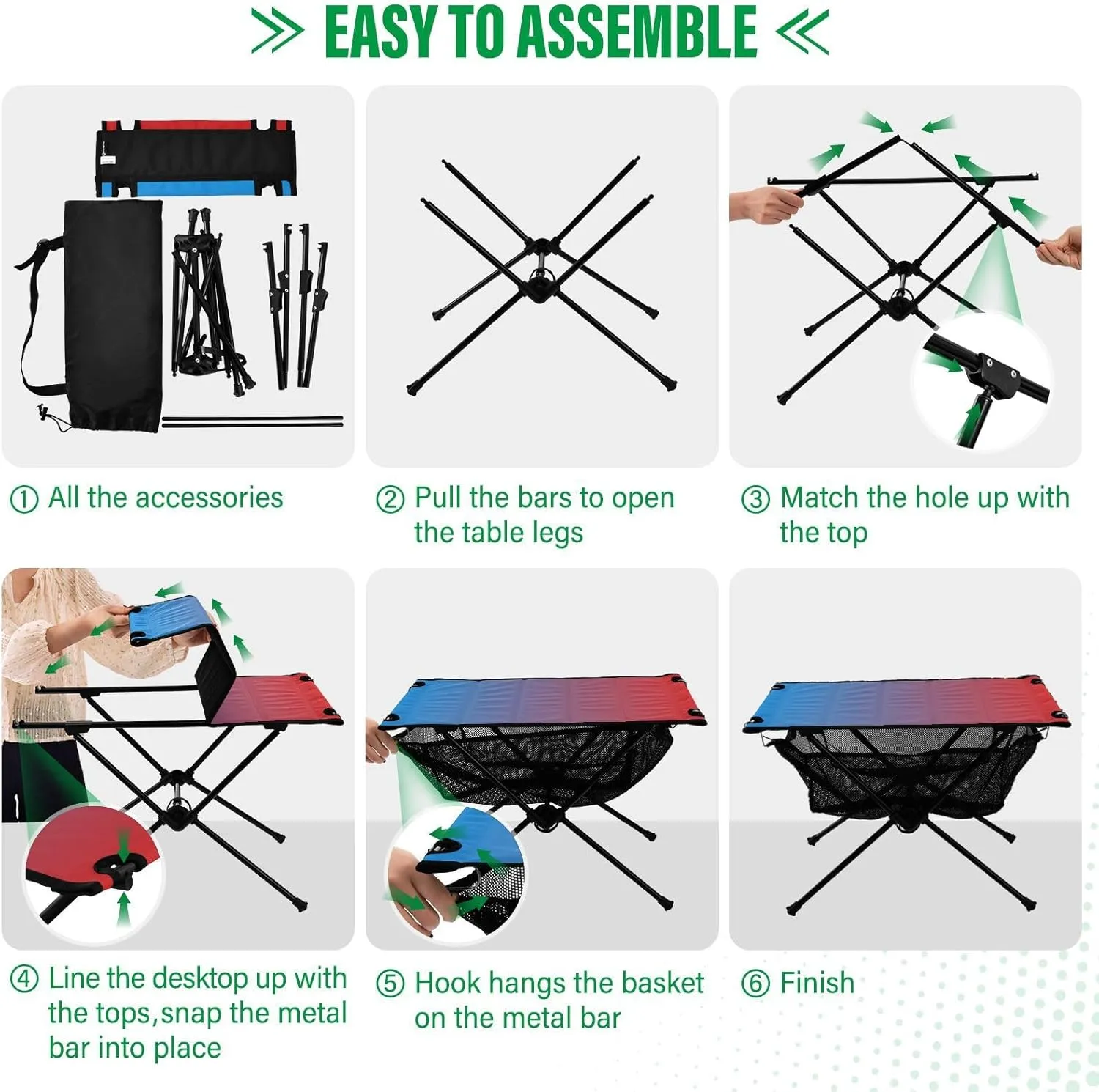 Emelivor Blue Red Gradient Folding Camping Table Portable Beach Table with Carry Bag Small Camping Side Table for Picnic Outdoor Fishing Camping Travel