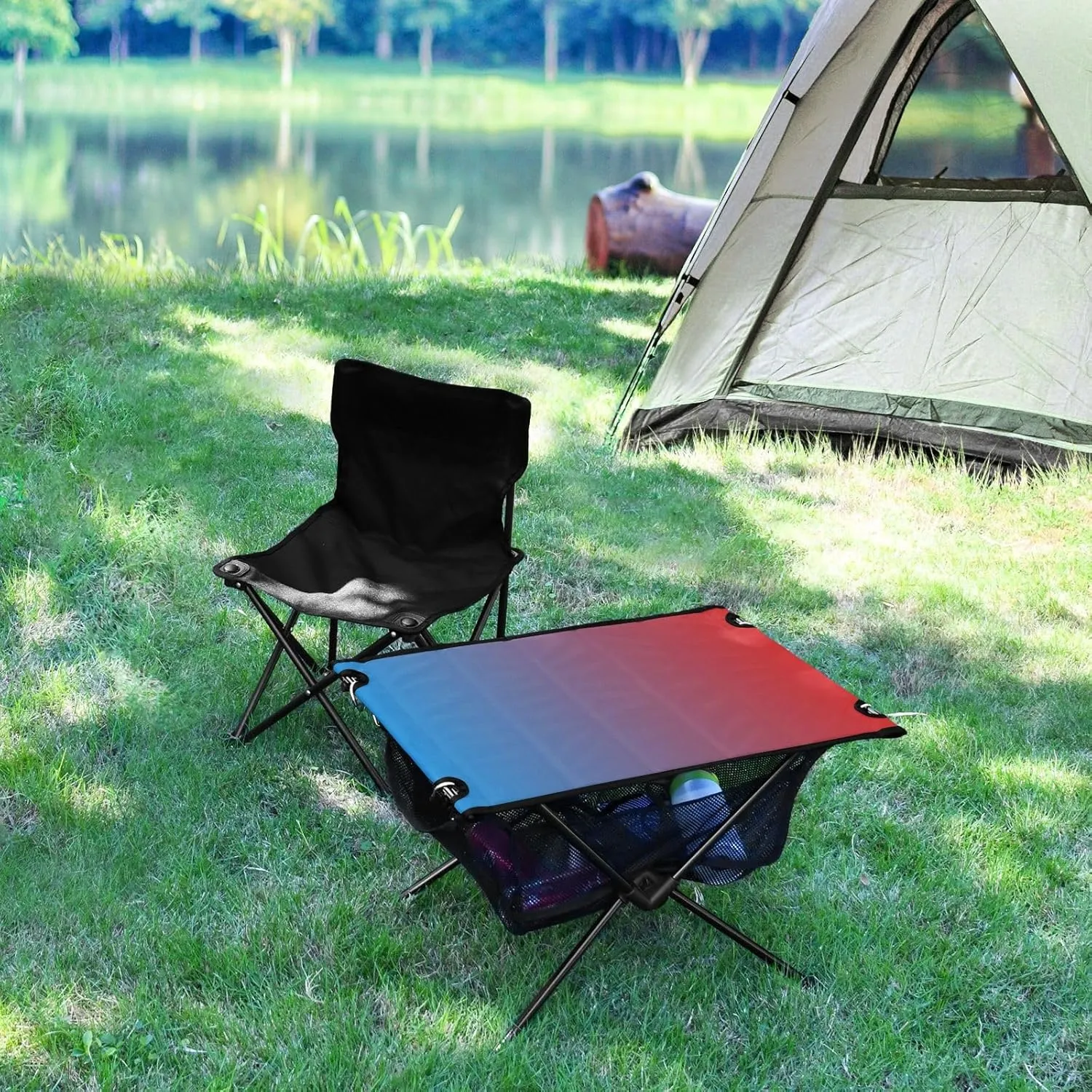 Emelivor Blue Red Gradient Folding Camping Table Portable Beach Table with Carry Bag Small Camping Side Table for Picnic Outdoor Fishing Camping Travel