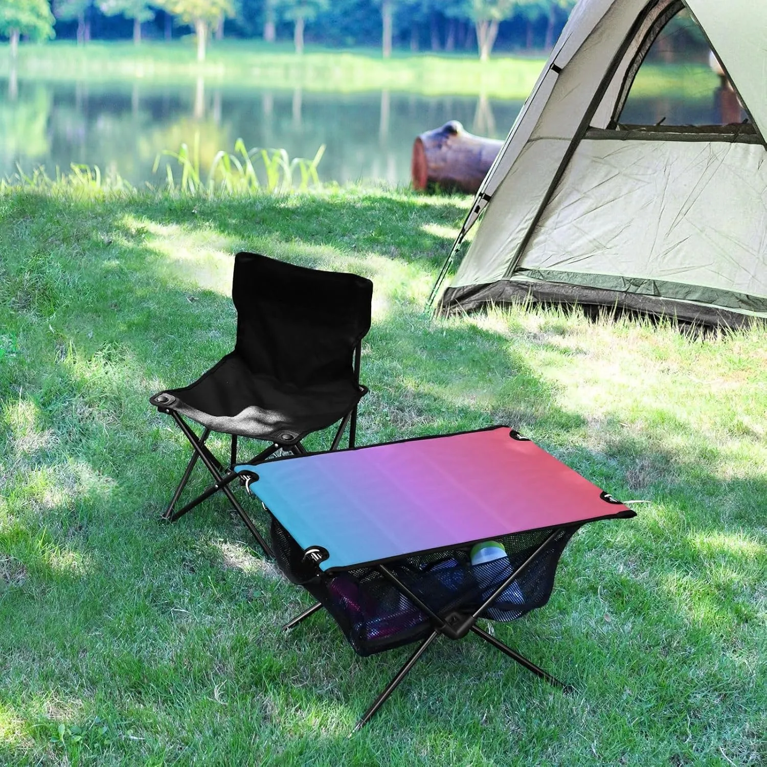 Emelivor Blue Red Gradient Folding Camping Table Portable Beach Table with Carry Bag Small Foldable Table for Camping Fishing Picnic Garden Outdoor