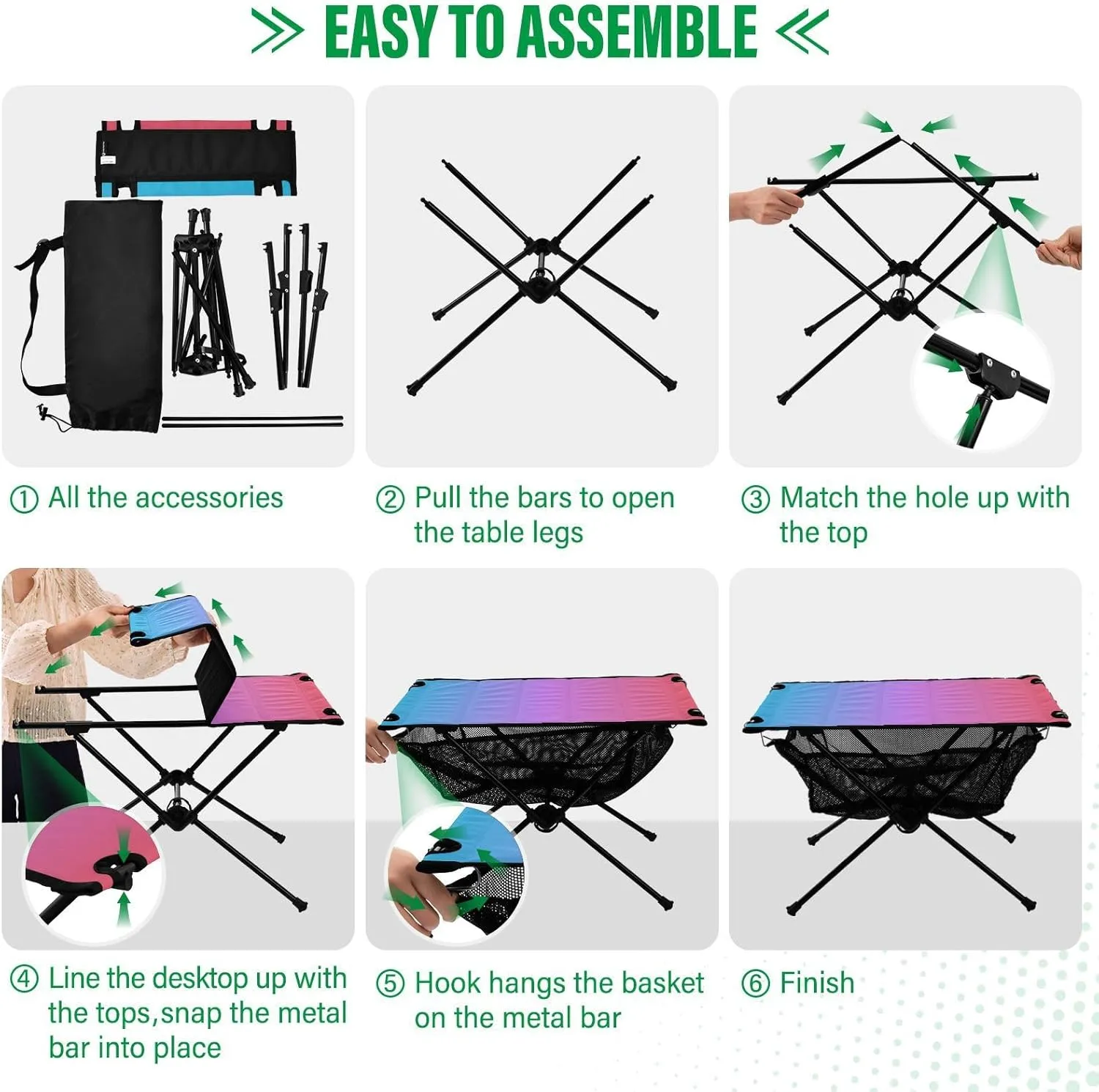 Emelivor Blue Red Gradient Folding Camping Table Portable Beach Table with Carry Bag Small Foldable Table for Camping Fishing Picnic Garden Outdoor