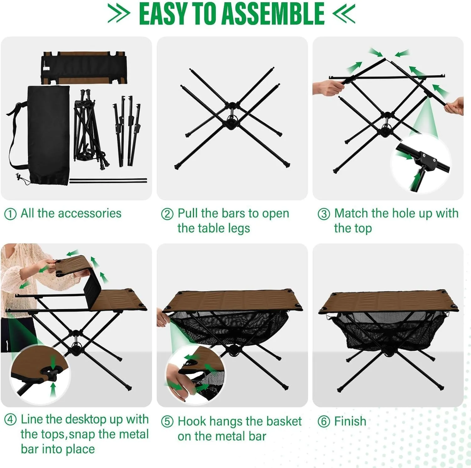 Emelivor Brown Folding Camping Table Portable Beach Table with Carry Bag Small Camp Tables for Outdoor Camping Hiking Picnic Travel