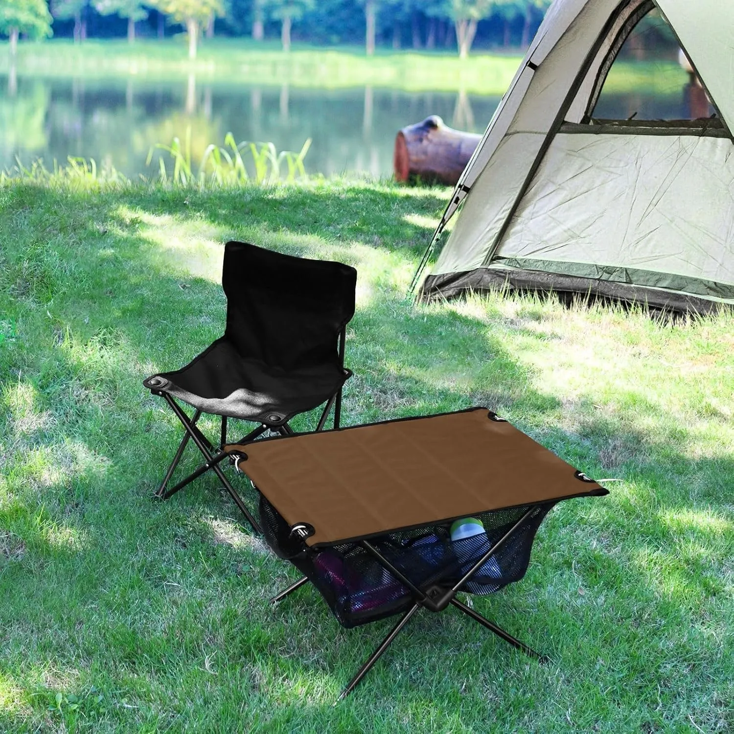 Emelivor Brown Folding Camping Table Portable Beach Table with Carry Bag Small Camp Tables for Outdoor Camping Hiking Picnic Travel