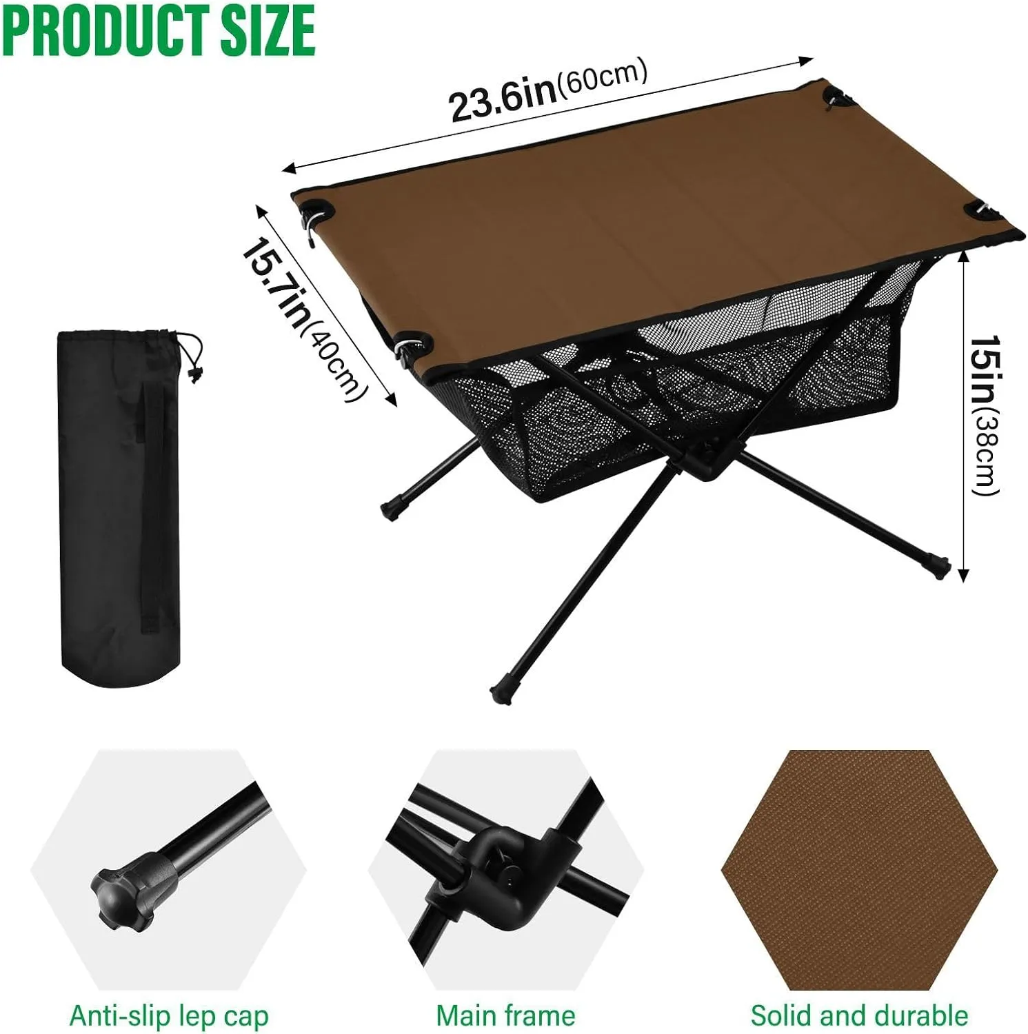 Emelivor Brown Folding Camping Table Portable Beach Table with Carry Bag Small Camp Tables for Outdoor Camping Hiking Picnic Travel