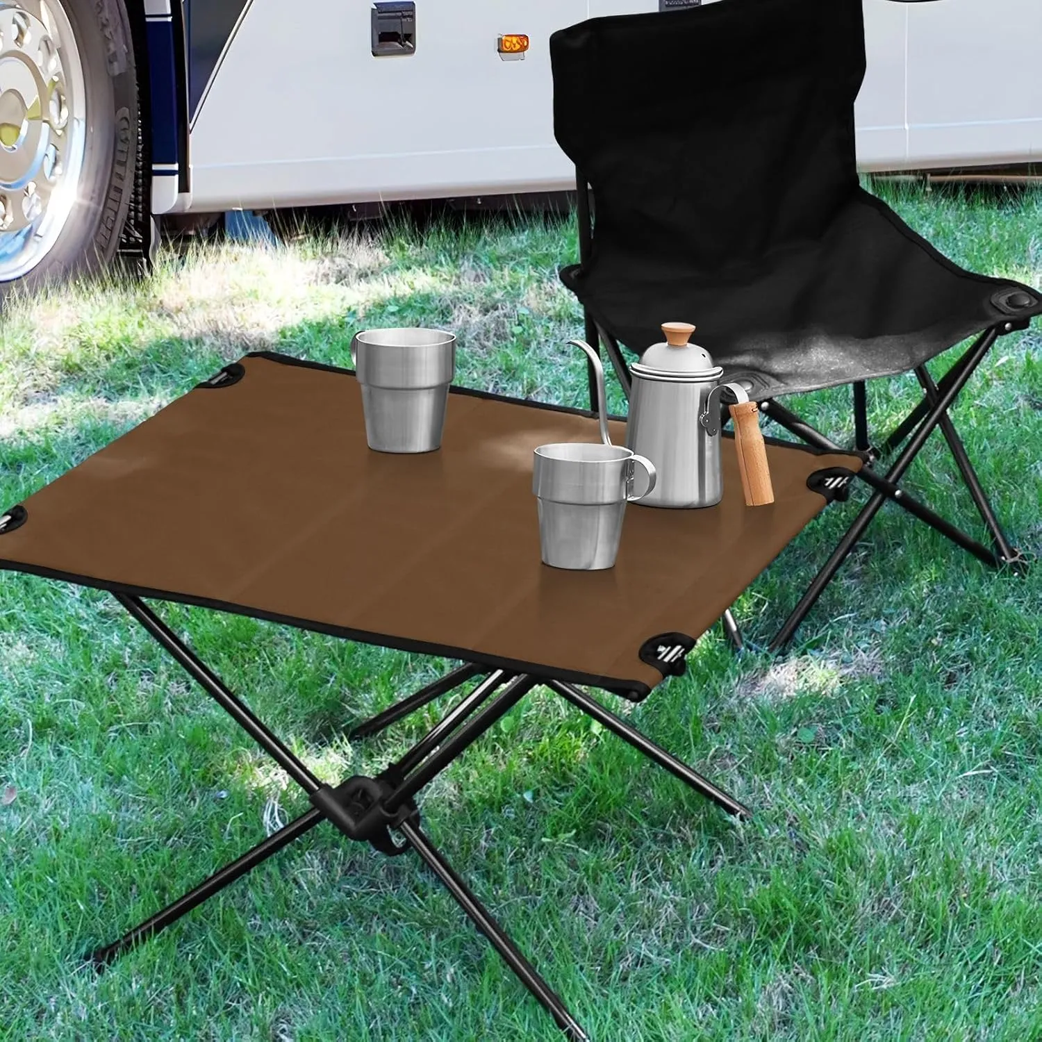 Emelivor Brown Folding Camping Table Portable Beach Table with Carry Bag Small Camp Tables for Outdoor Camping Hiking Picnic Travel