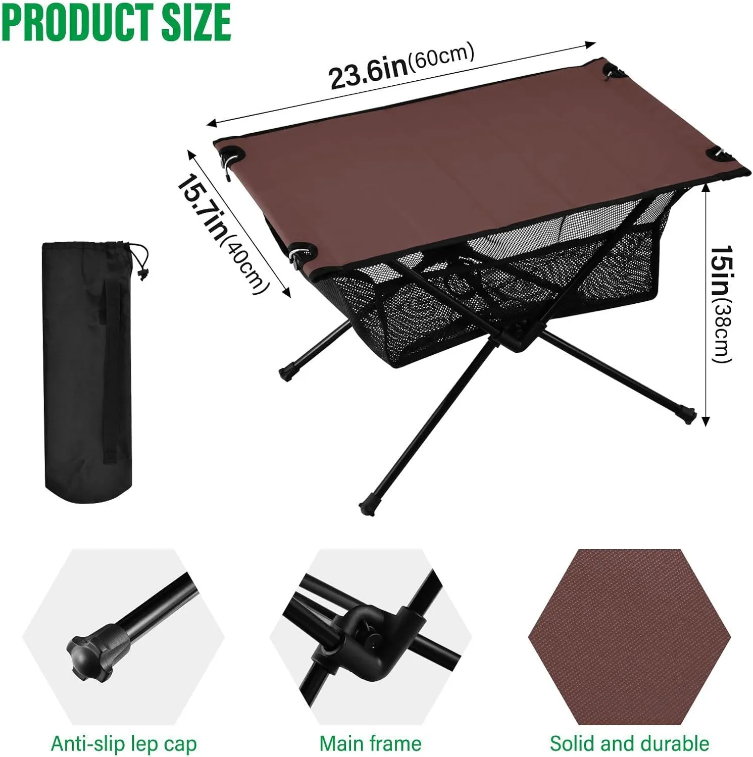 Emelivor Burgundy Dark Red Folding Camping Table Portable Beach Table with Carry Bag Small Camping Side Table for Outdoor Camping Hiking Picnic Travel