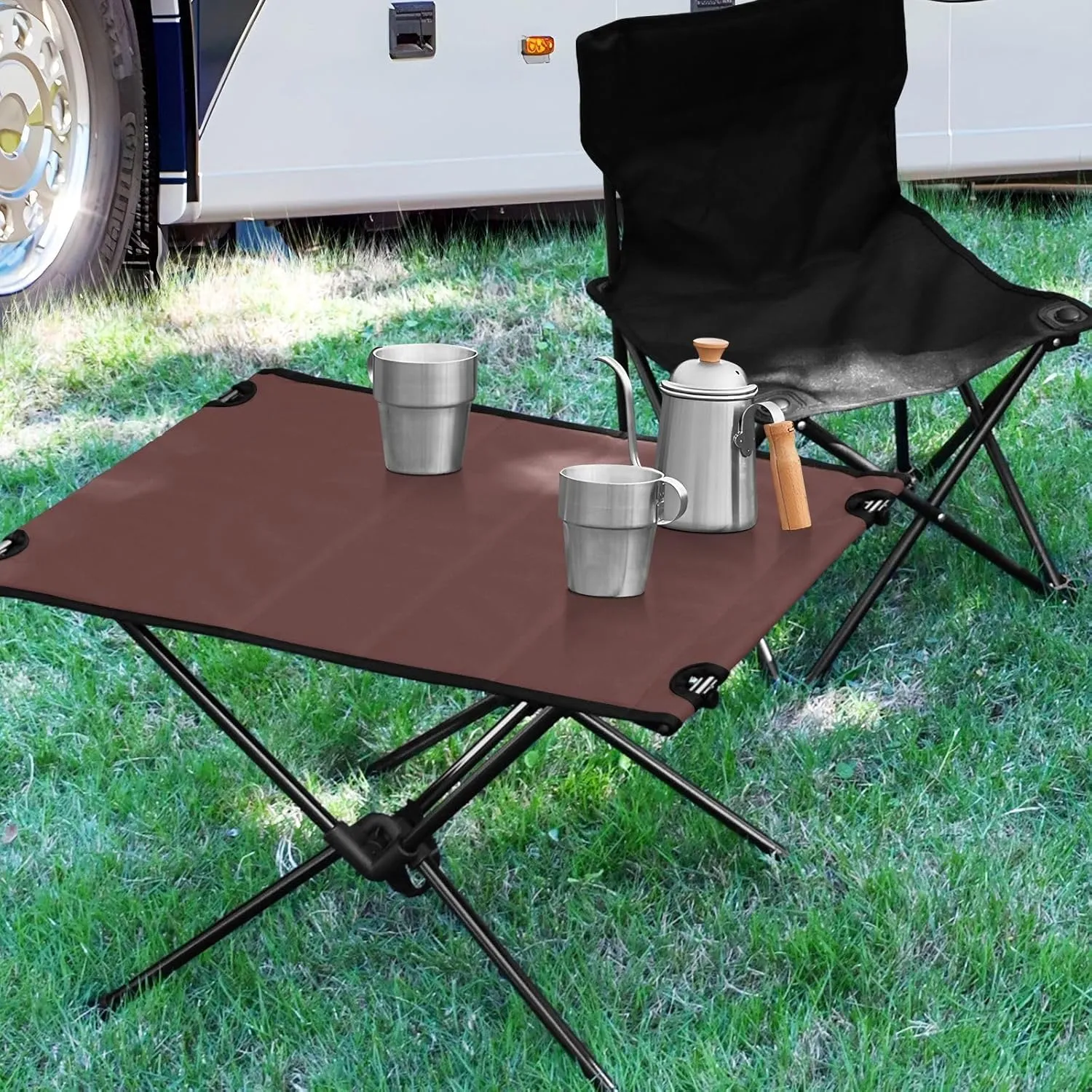 Emelivor Burgundy Dark Red Folding Camping Table Portable Beach Table with Carry Bag Small Camping Side Table for Outdoor Camping Hiking Picnic Travel
