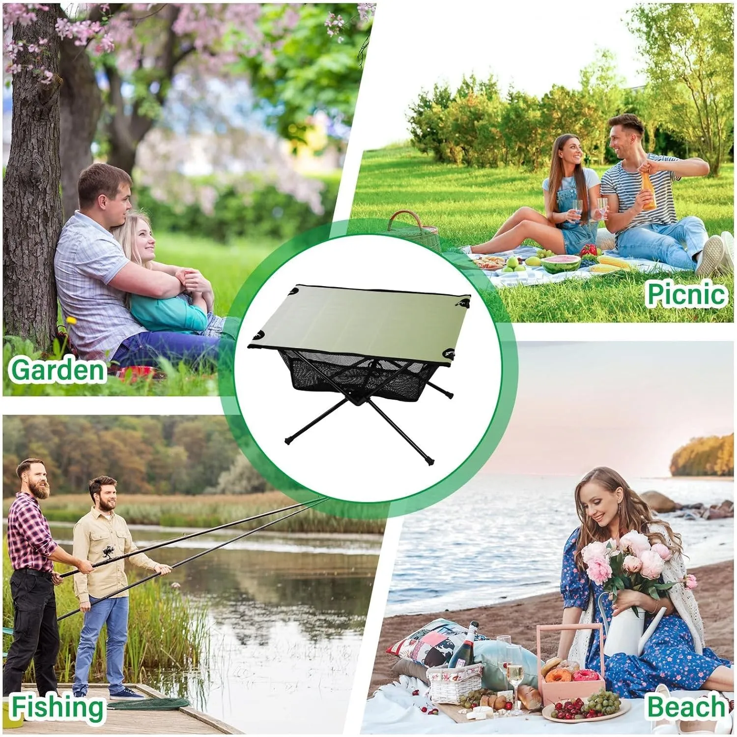 Emelivor Cyan Blue Gradient Folding Camping Table Portable Beach Table with Carry Bag Small Card Table for Camping Hiking Fishing Garden Outdoor