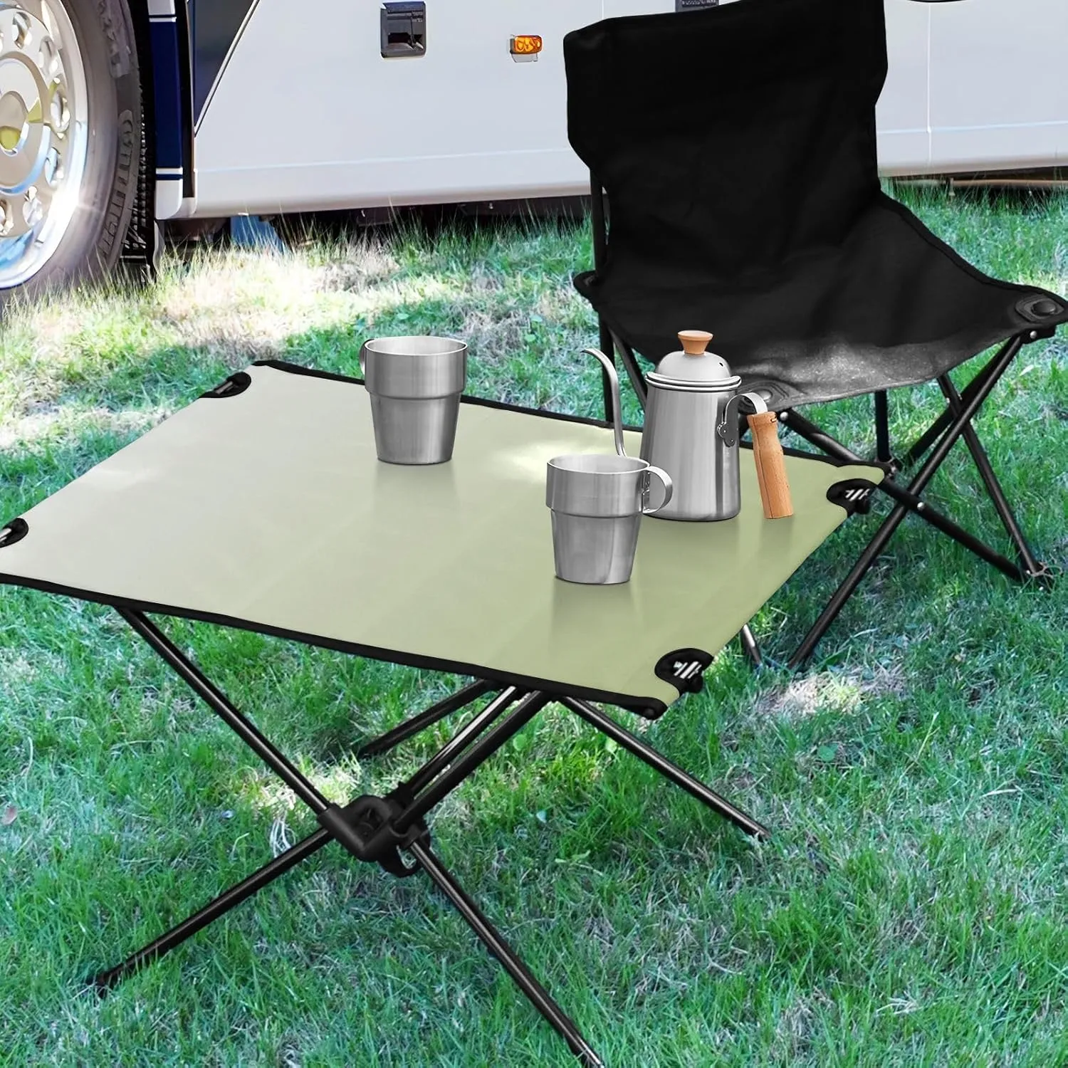 Emelivor Cyan Blue Gradient Folding Camping Table Portable Beach Table with Carry Bag Small Card Table for Camping Hiking Fishing Garden Outdoor
