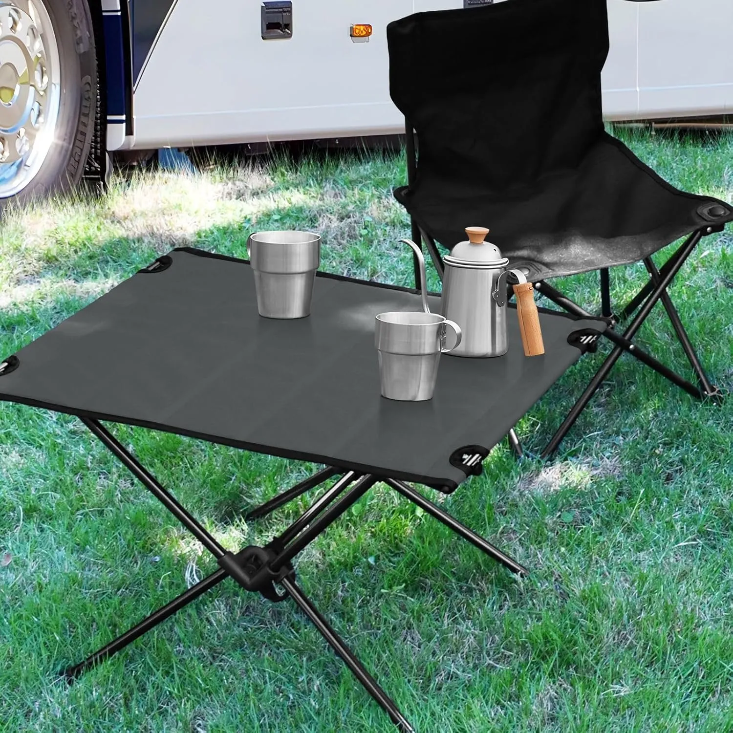 Emelivor Dark Gray Black Folding Camping Table Portable Beach Table with Carry Bag Small Foldable Table for Outdoor Picnic Camping Travel Fishing