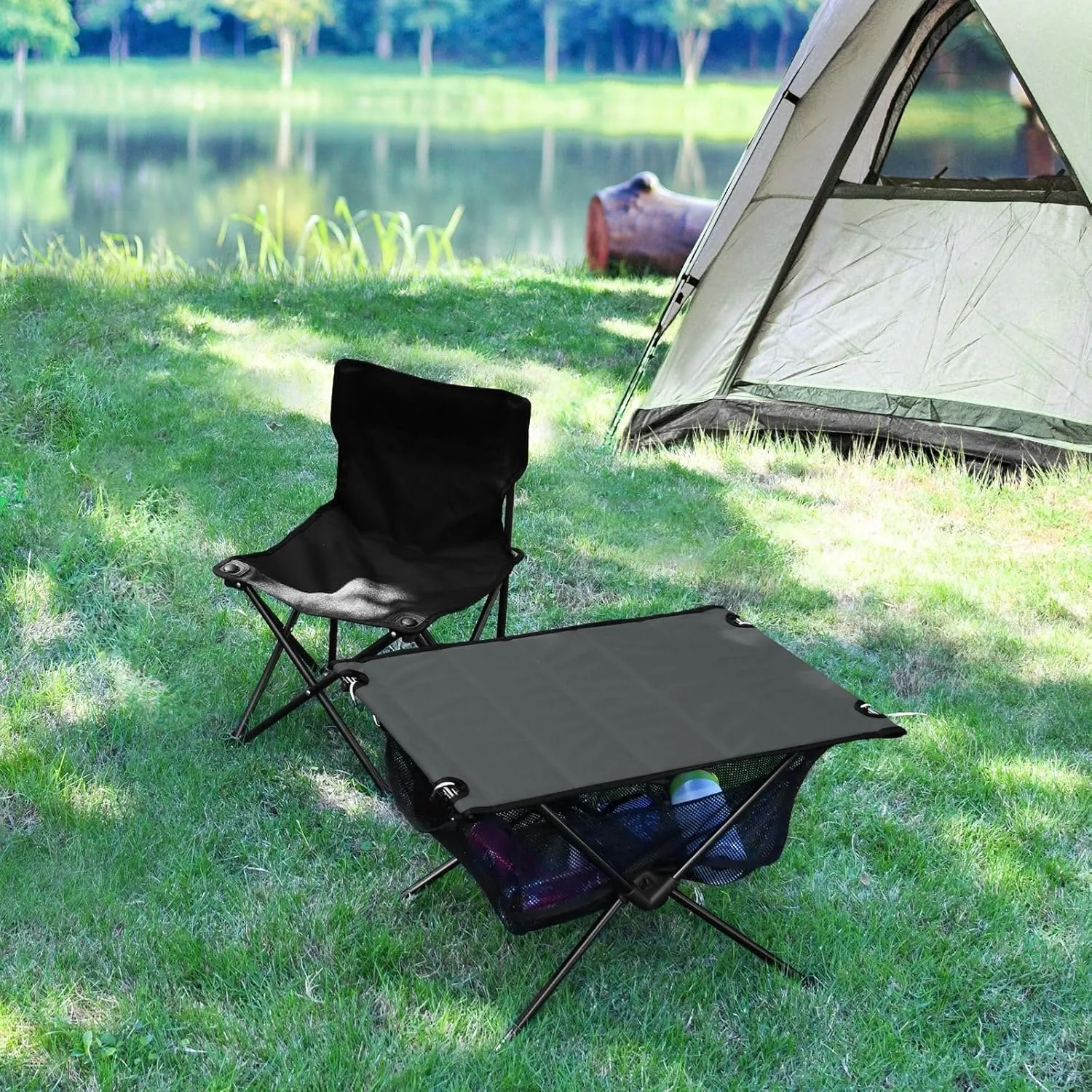 Emelivor Dark Gray Black Folding Camping Table Portable Beach Table with Carry Bag Small Foldable Table for Outdoor Picnic Camping Travel Fishing