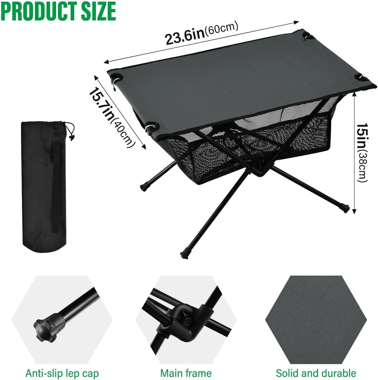 Emelivor Dark Gray Black Folding Camping Table Portable Beach Table with Carry Bag Small Foldable Table for Outdoor Picnic Camping Travel Fishing