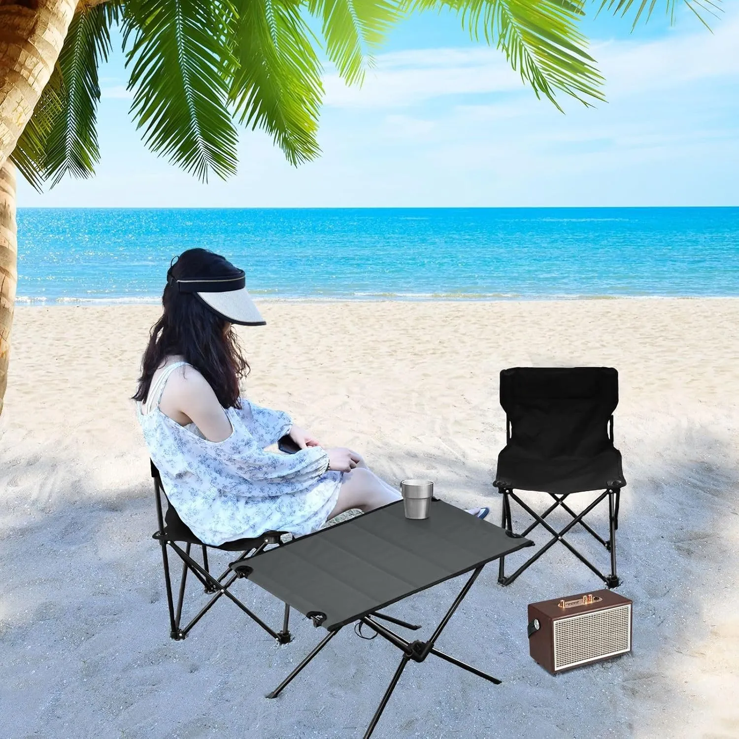 Emelivor Dark Gray Black Folding Camping Table Portable Beach Table with Carry Bag Small Foldable Table for Outdoor Picnic Camping Travel Fishing