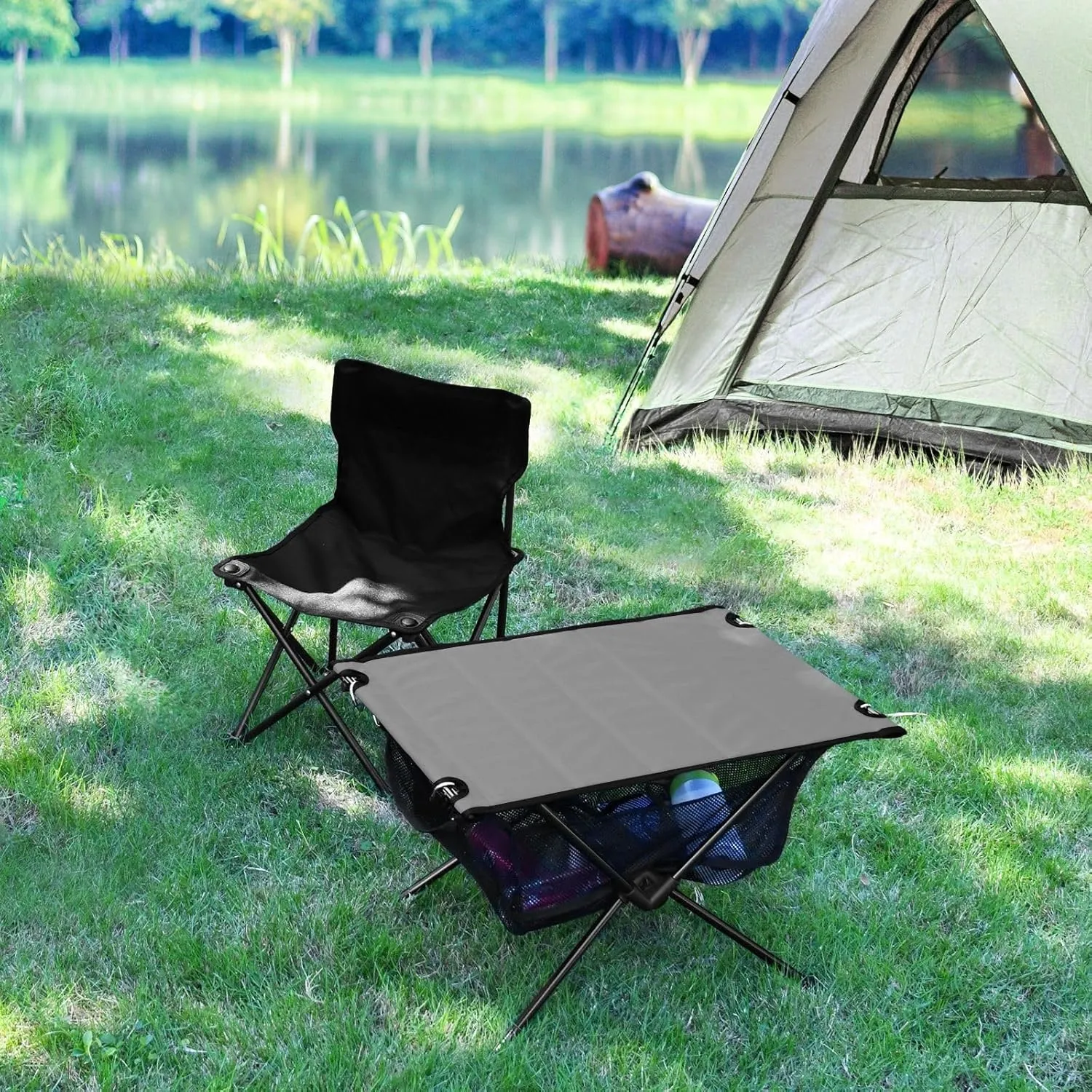 Emelivor Dark Gray Folding Camping Table Portable Beach Table with Carry Bag Small Picnic Table for Outdoor Picnic Camping Travel Fishing