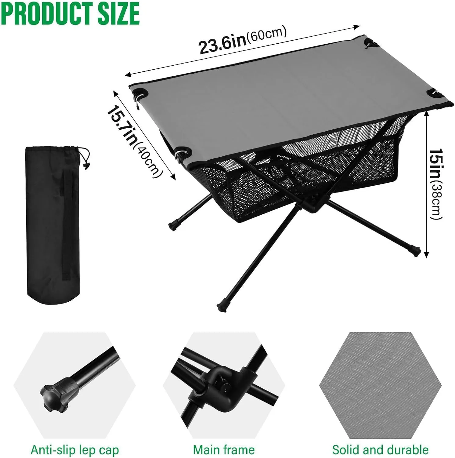 Emelivor Dark Gray Folding Camping Table Portable Beach Table with Carry Bag Small Picnic Table for Outdoor Picnic Camping Travel Fishing