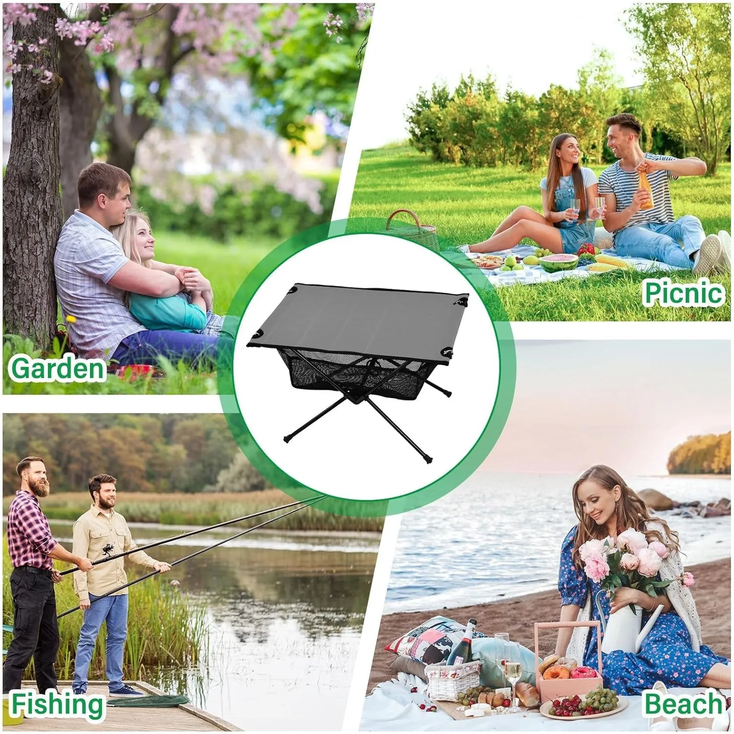 Emelivor Dark Gray Folding Camping Table Portable Beach Table with Carry Bag Small Picnic Table for Outdoor Picnic Camping Travel Fishing