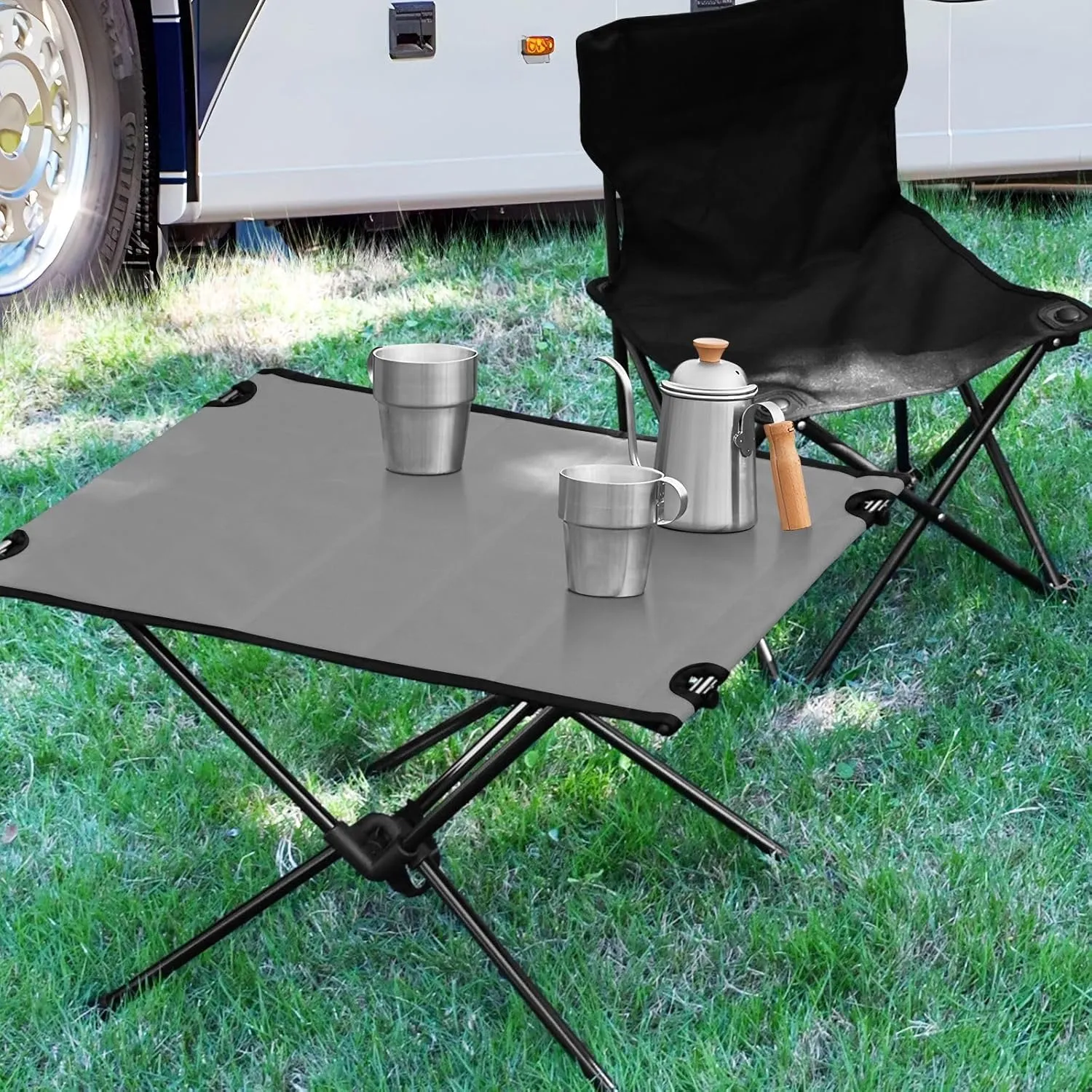 Emelivor Dark Gray Folding Camping Table Portable Beach Table with Carry Bag Small Picnic Table for Outdoor Picnic Camping Travel Fishing
