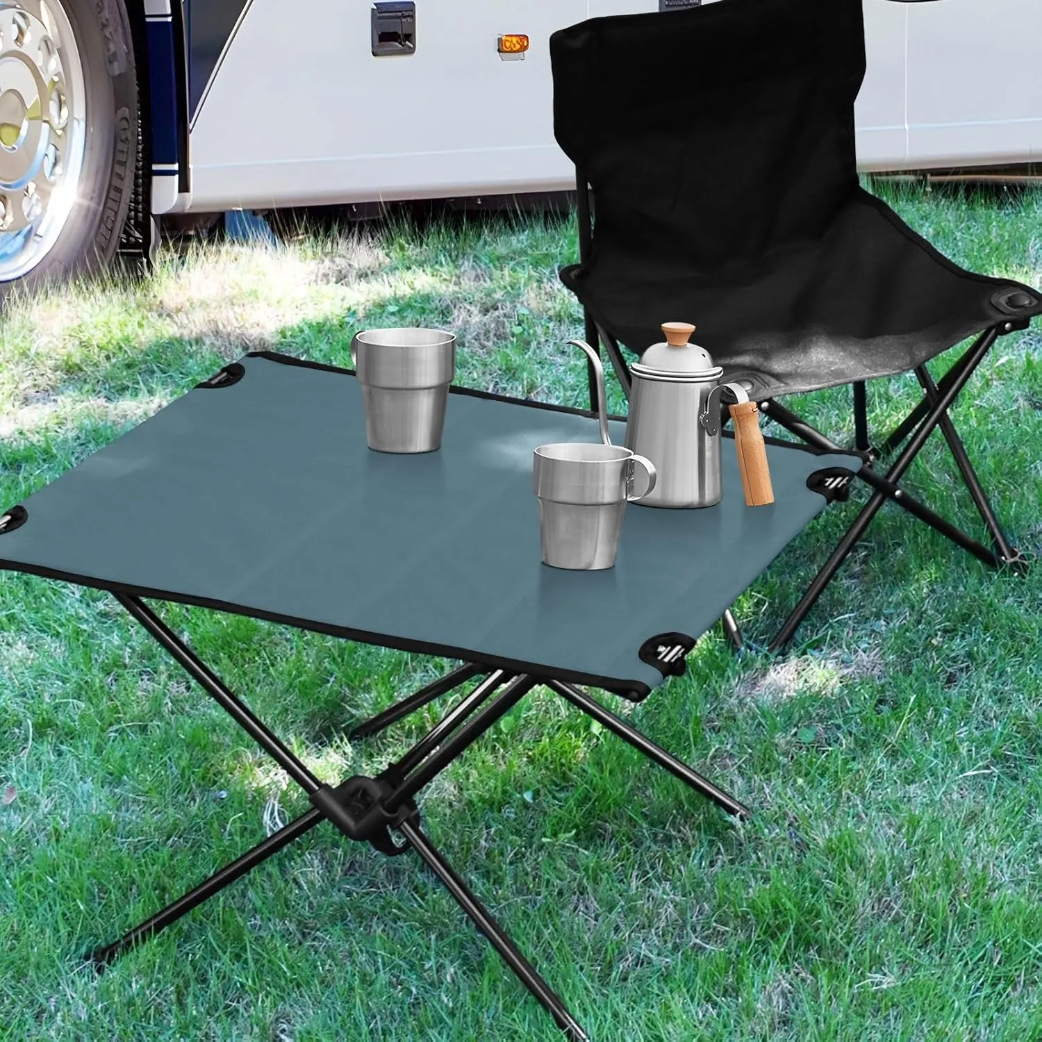 Emelivor Deep Blue Folding Camping Table Portable Beach Table with Carry Bag Small Foldable Table for Outdoor Camping Hiking Picnic Travel