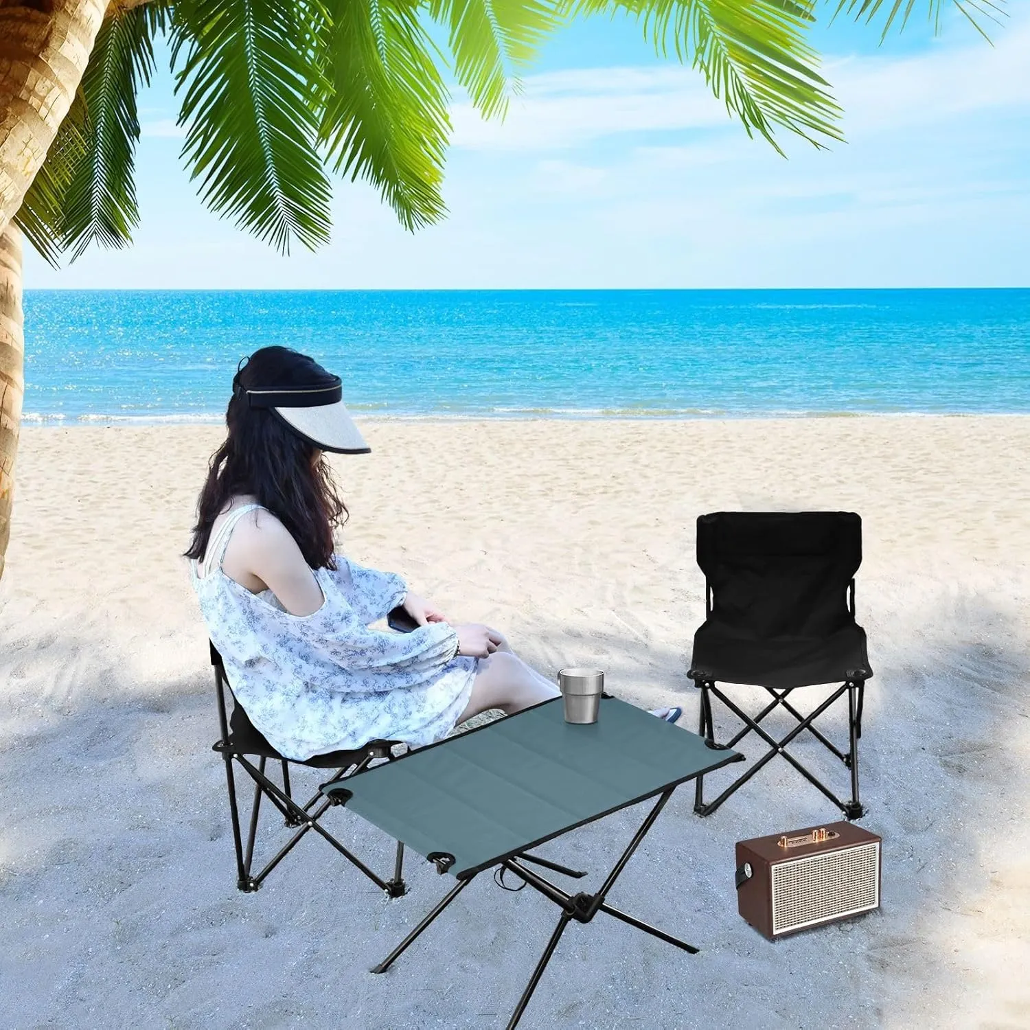 Emelivor Deep Blue Folding Camping Table Portable Beach Table with Carry Bag Small Foldable Table for Outdoor Camping Hiking Picnic Travel