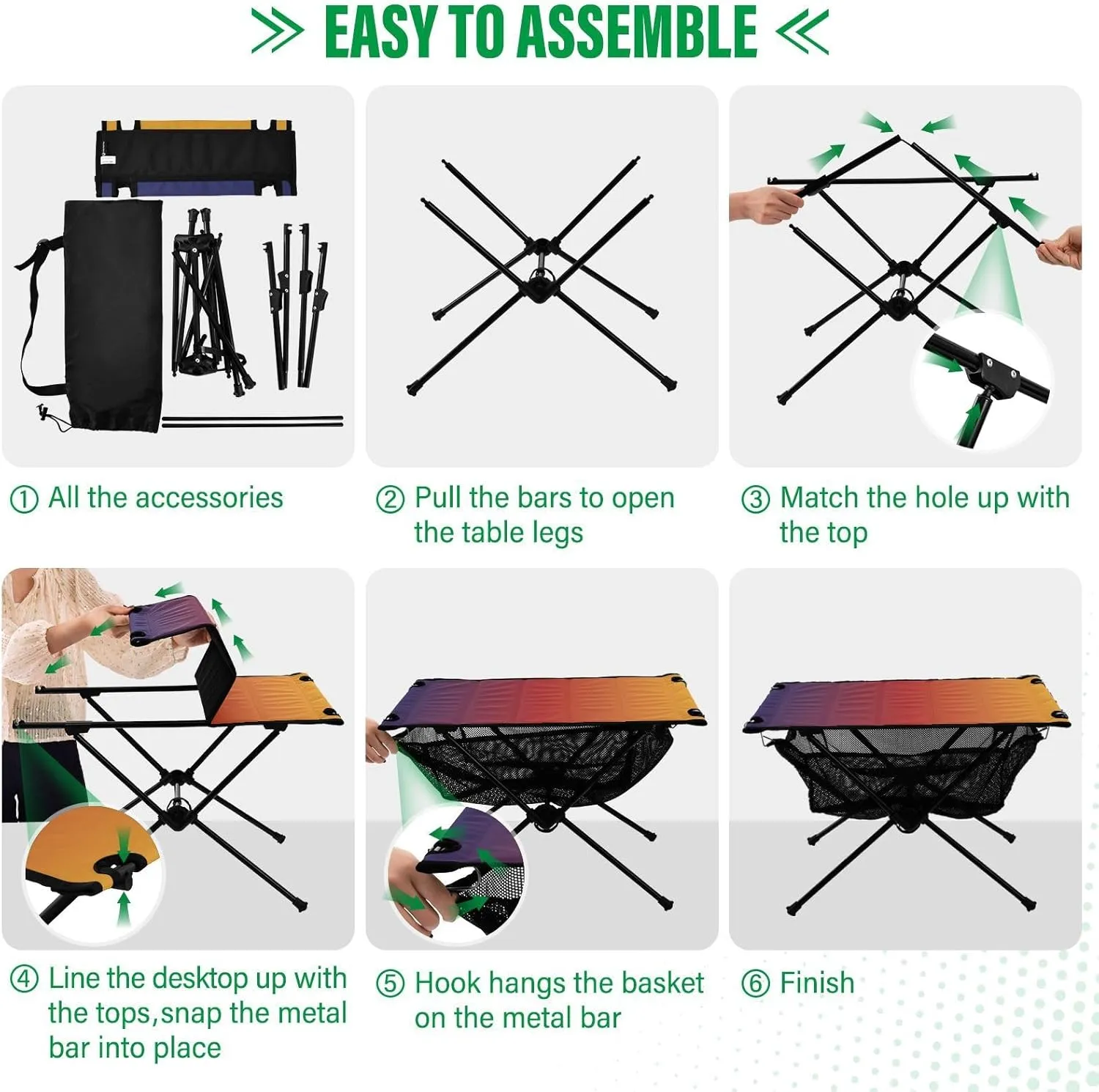 Emelivor Gradient Folding Camping Table Portable Beach Table with Carry Bag Small Camp Tables for Camping Picnic Garden Fishing Hiking