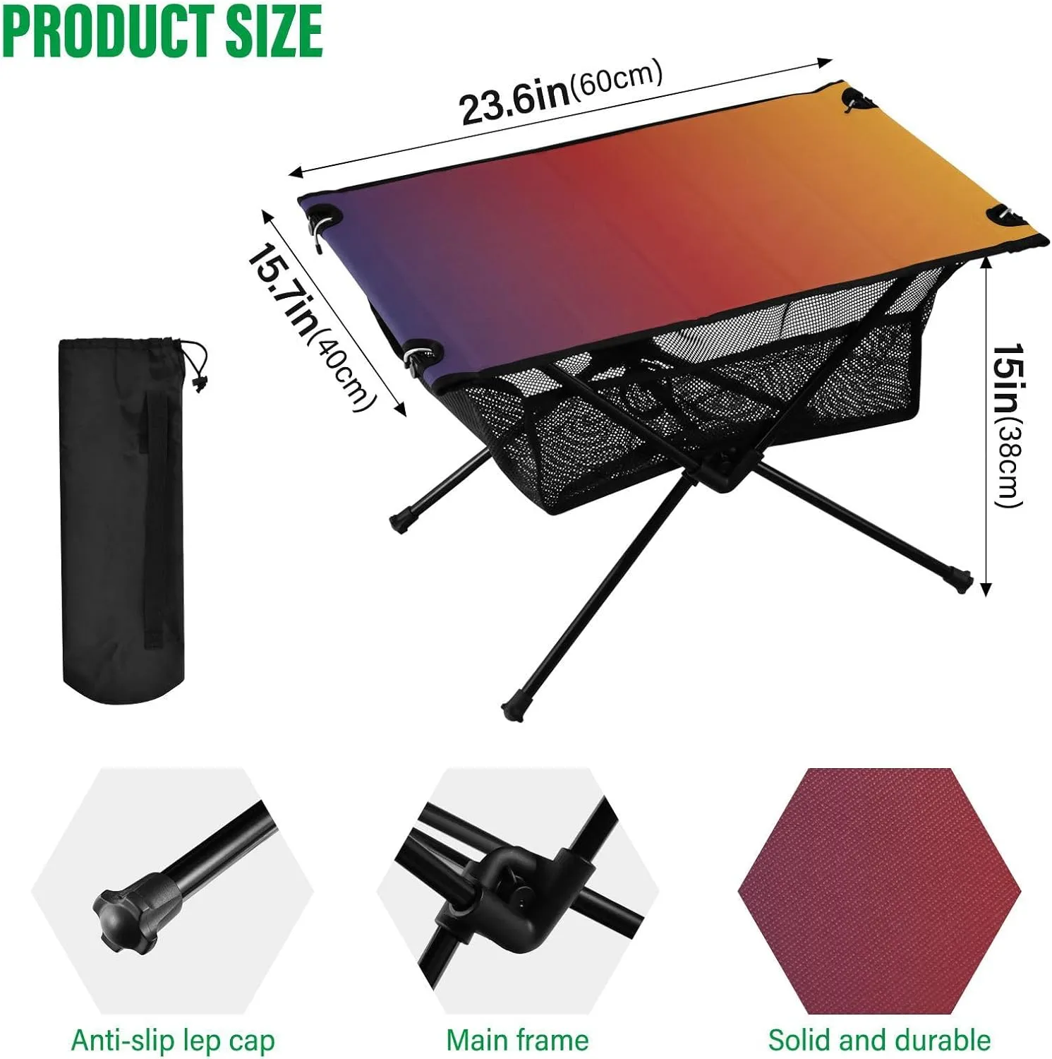 Emelivor Gradient Folding Camping Table Portable Beach Table with Carry Bag Small Camp Tables for Camping Picnic Garden Fishing Hiking