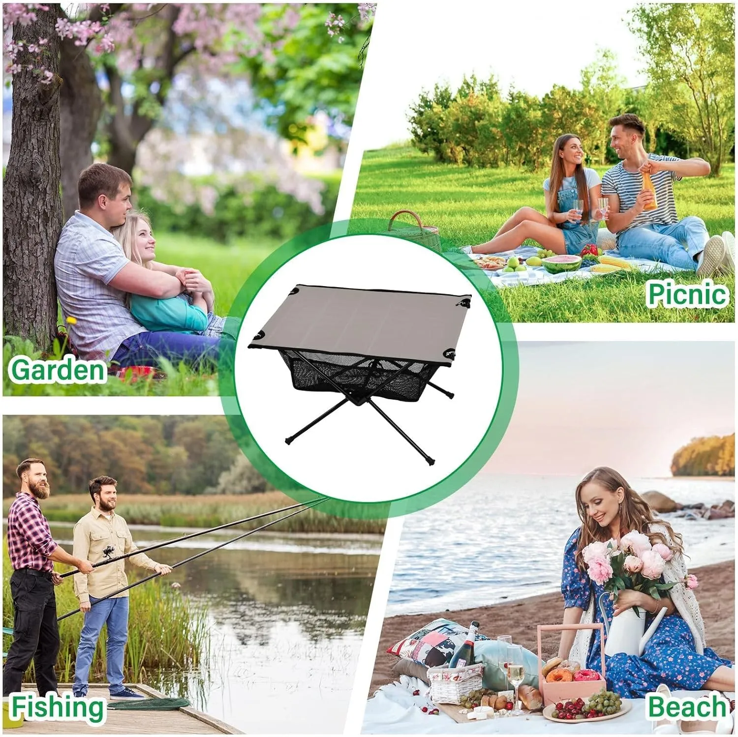 Emelivor Gray Folding Camping Table Portable Beach Table with Carry Bag Small Camp Tables for Picnic Outdoor Fishing Camping Travel